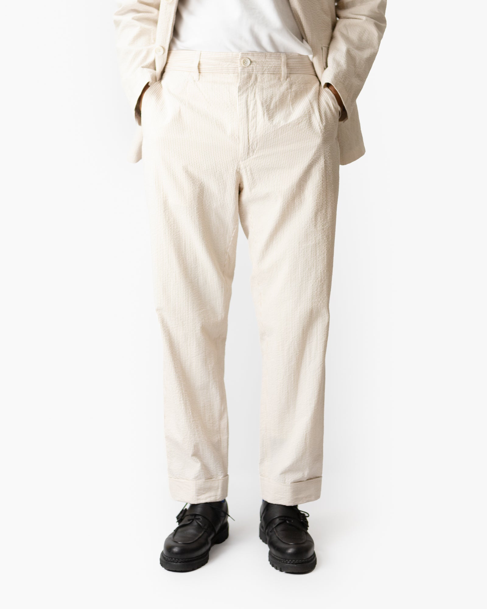 Andover Pant – Beige Stripe Cotton Seersucker