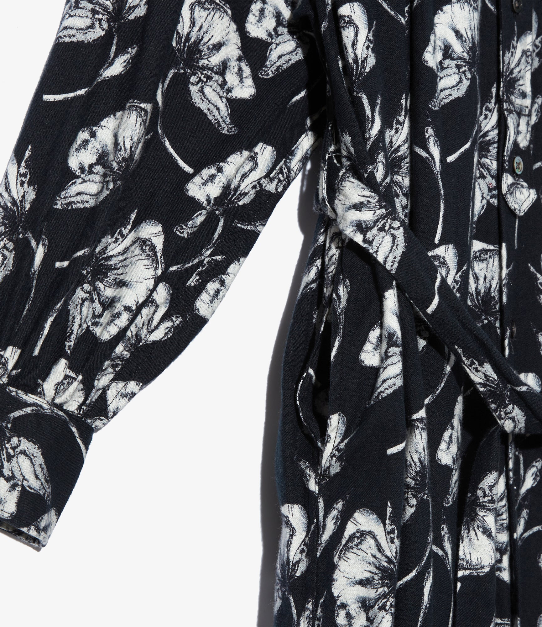 Banded Painter Dress – Black/White Floral Brushed Cotton