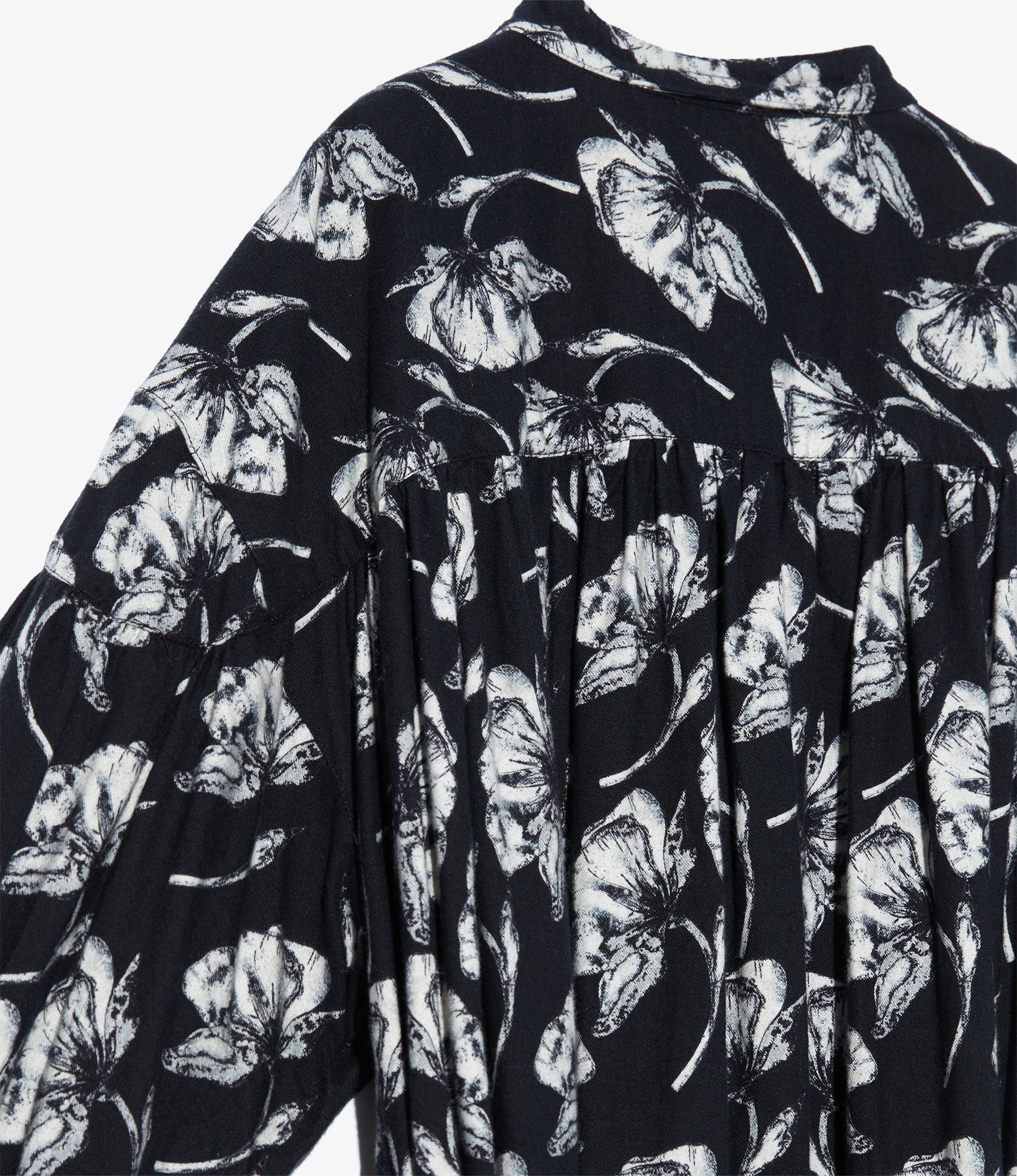 Banded Painter Dress – Black/White Floral Brushed Cotton