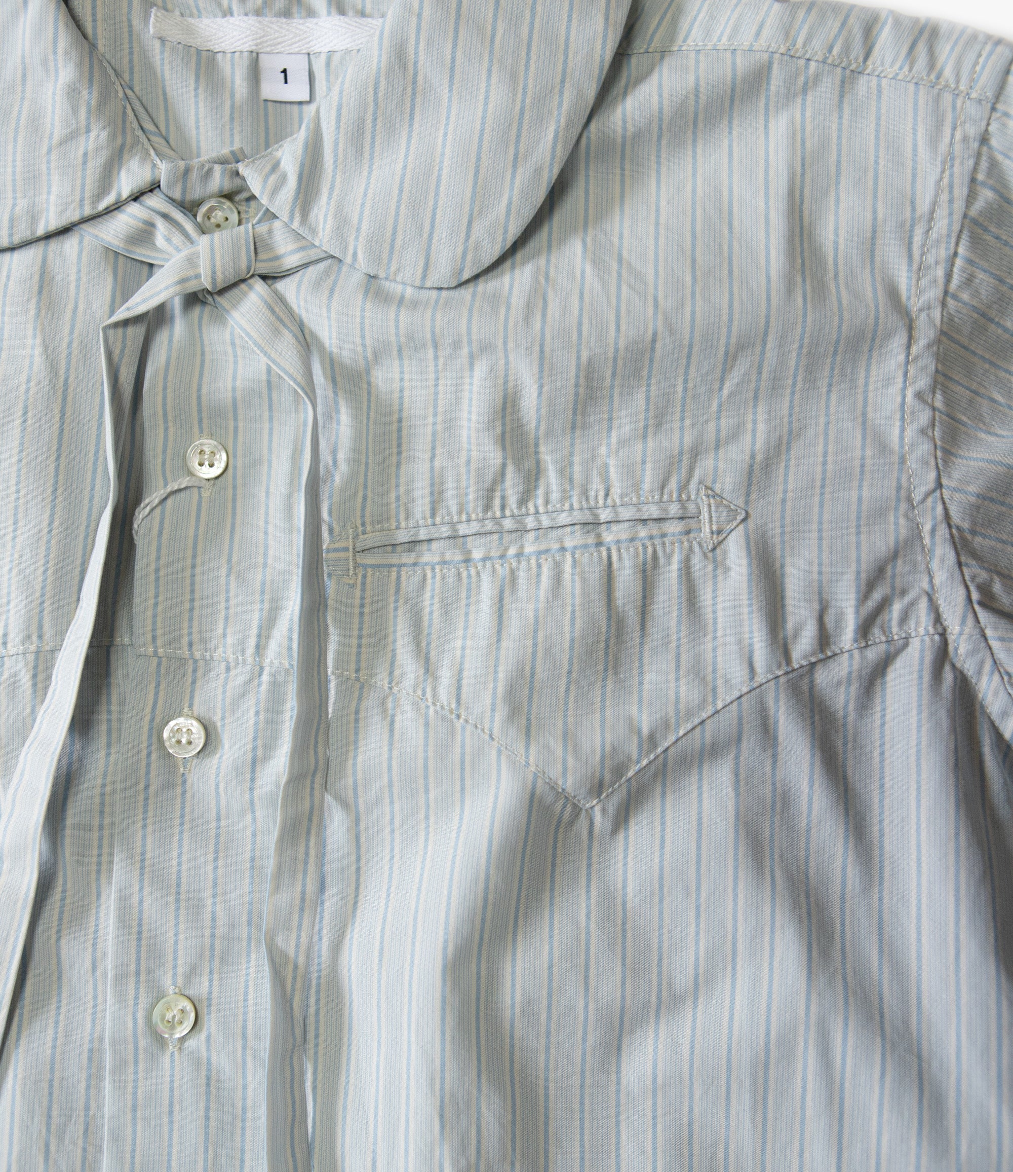 Engineered Garments Blank Label Crest Half Shirt – Blue / Natural Stripe Poplin – Engineered Garments Blank Label – Nepenthes London