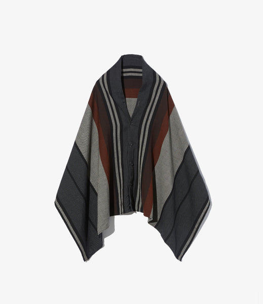 Button Shawl – Multicolour Wide Stripe Worsted Wool