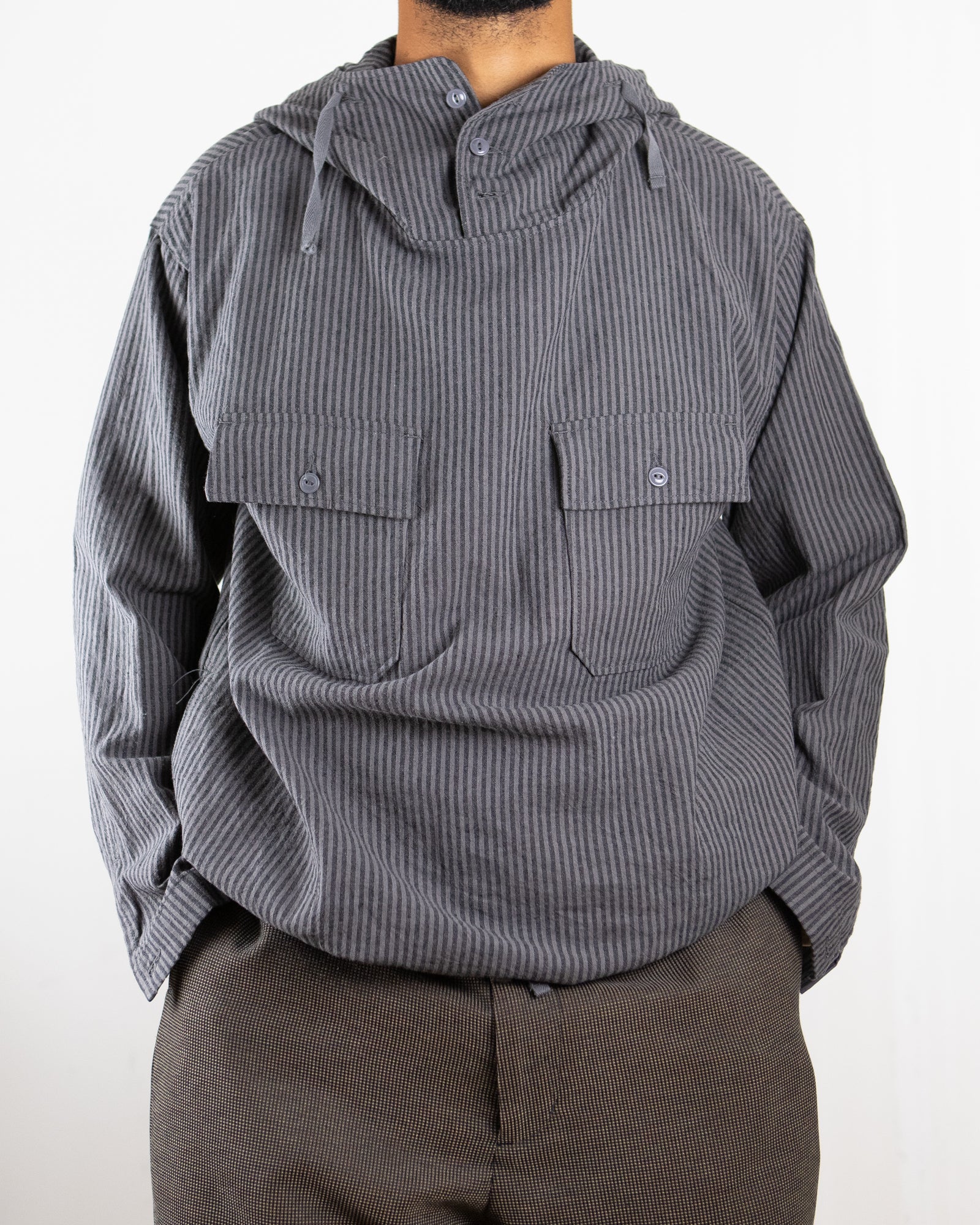 Cagoule Shirt – Charcoal/Grey Stripe Linen Cotton