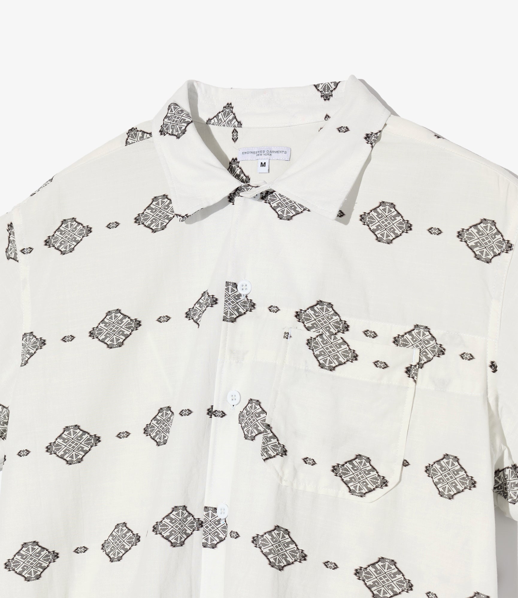 Camp Shirt – White Ikat Print