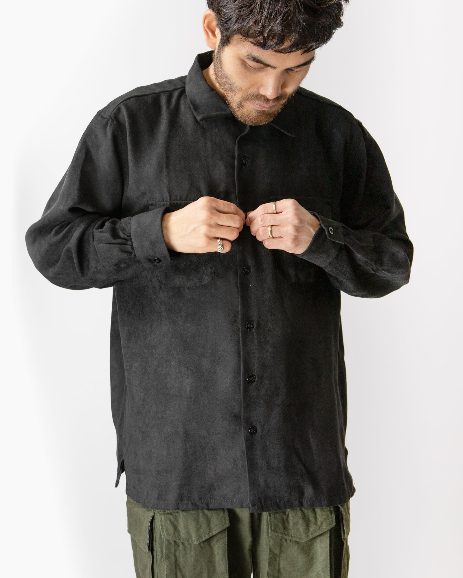 Classic Shirt – Black Poly Lightweight Fake Suede