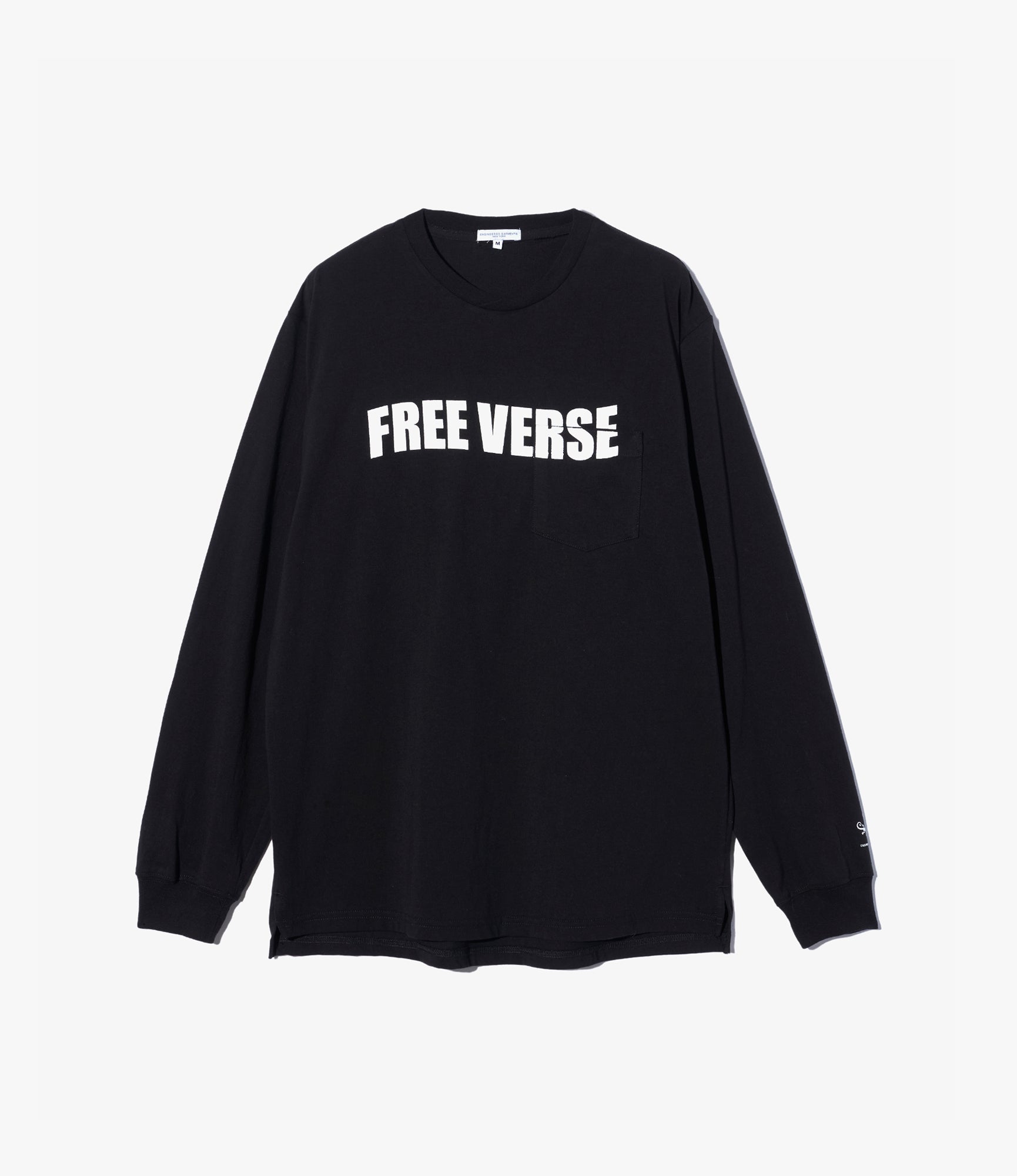 Cross Neck Long Sleeve T-Shirt – Black ‘Free Verse’ Print