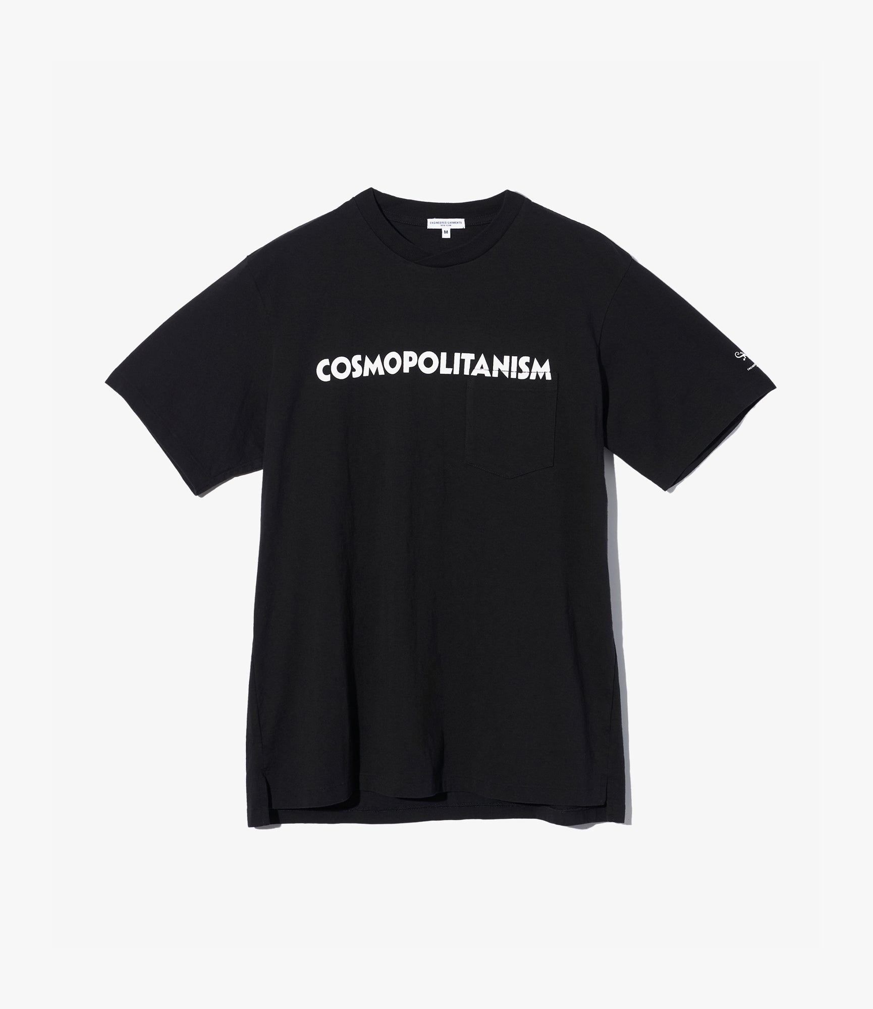 Cross Neck T-Shirt – Black ‘Cosmopolitanism’ Print