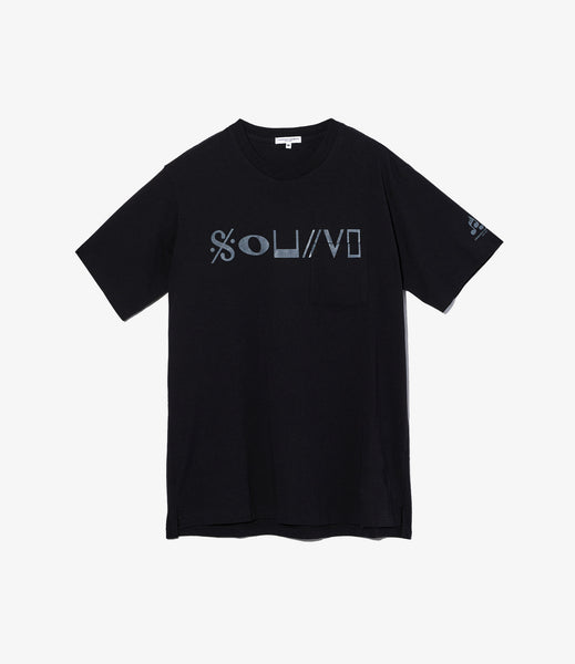 Cross Neck T-Shirt – Black 'Sound' Print | Engineered Garments