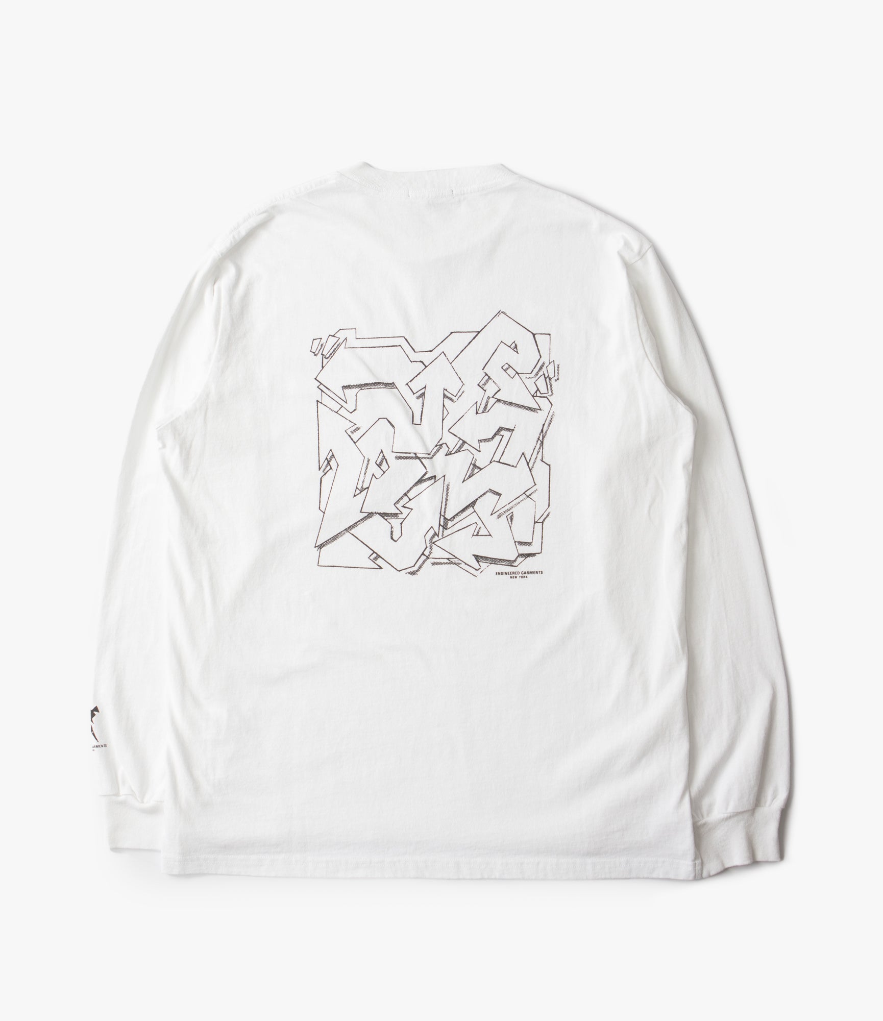 Cross Neck Long Sleeve 'Graphic' T-Shirt – White