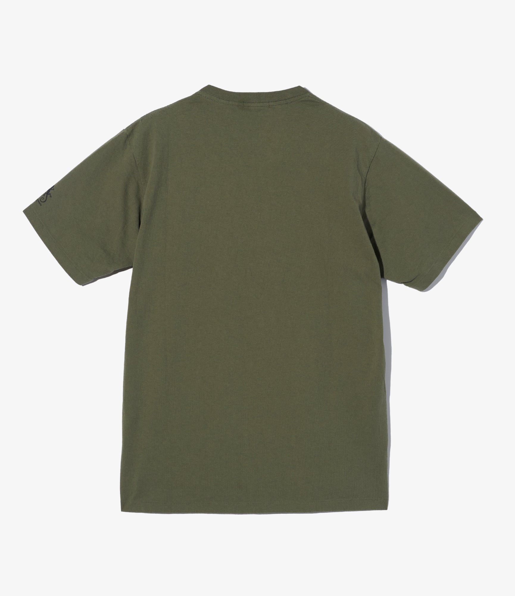 Cross Neck T-Shirt – Olive ‘Cosmopolitanism’ Print