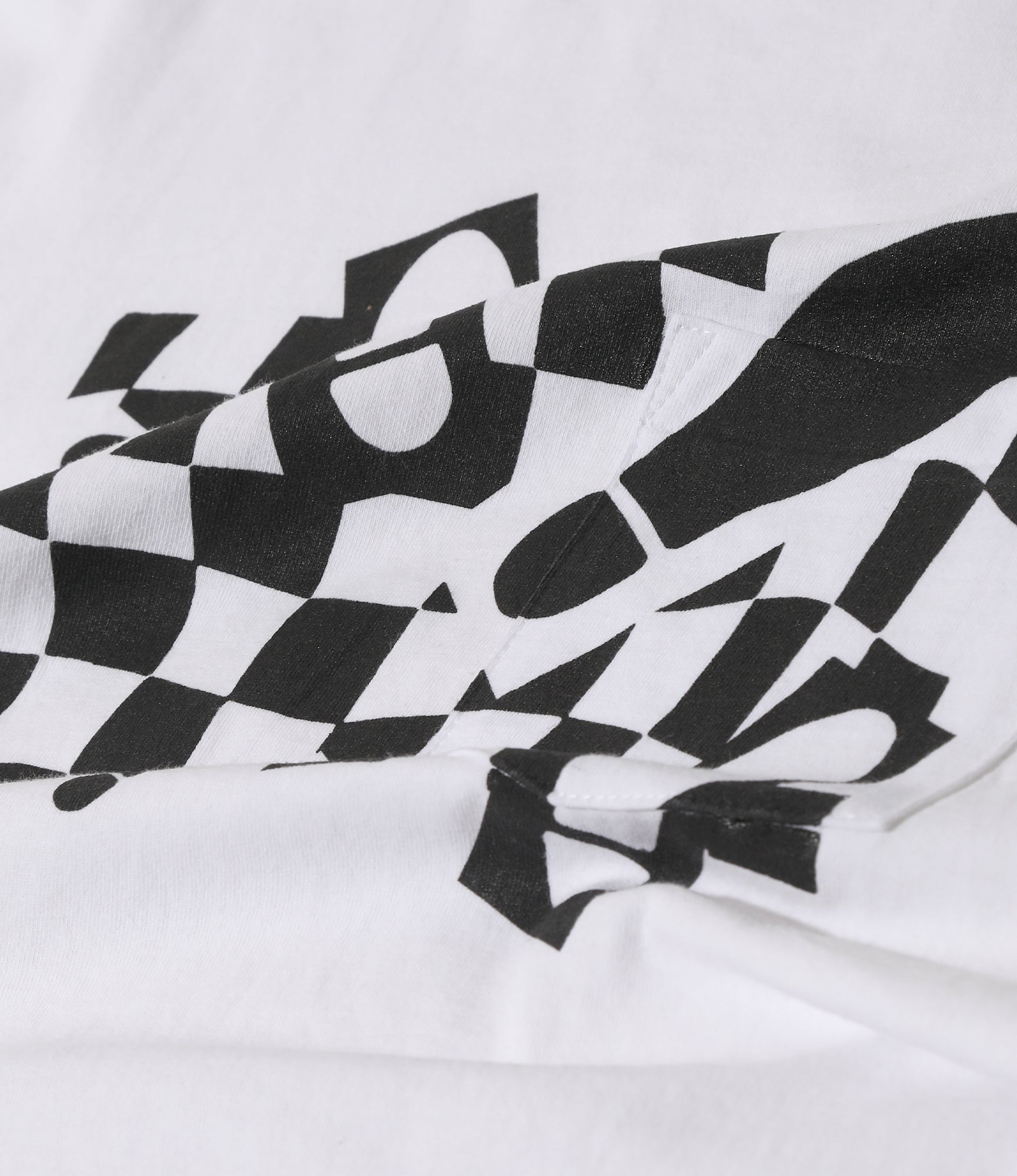 Cross Neck T–Shirt – White 'Footprint' Print