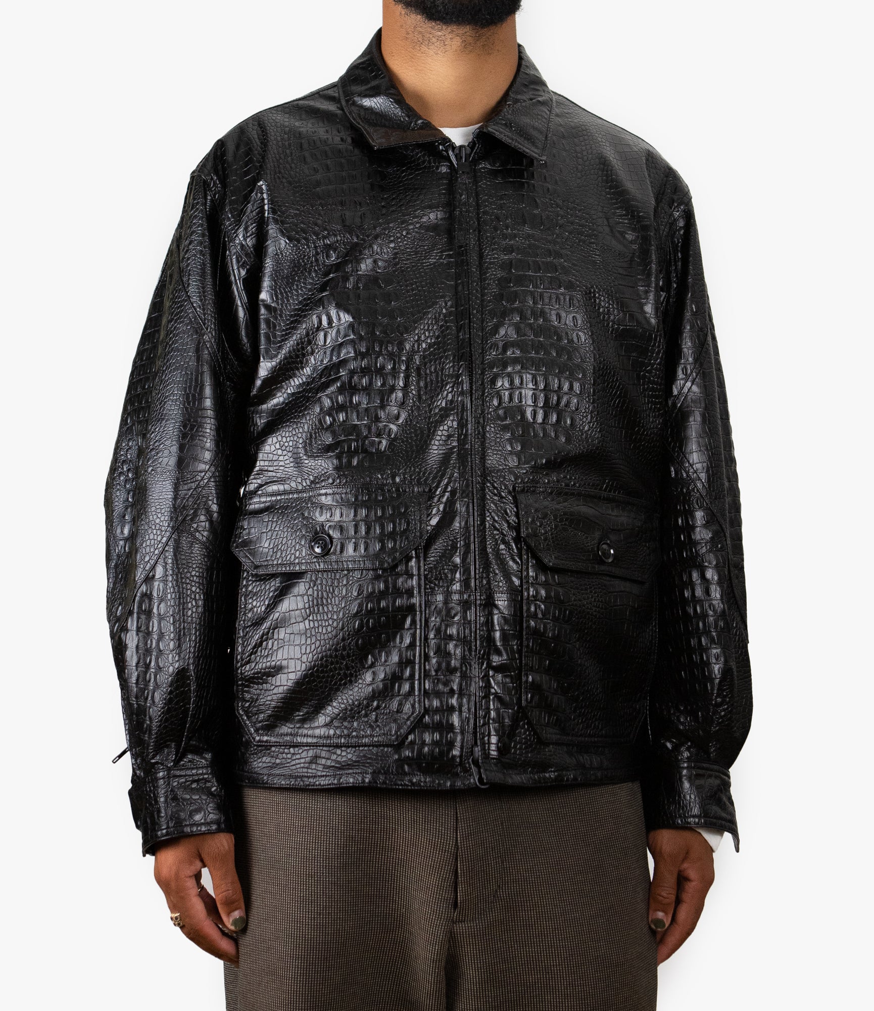 G8 Jacket – Black Alligator Embossed Fake Leather