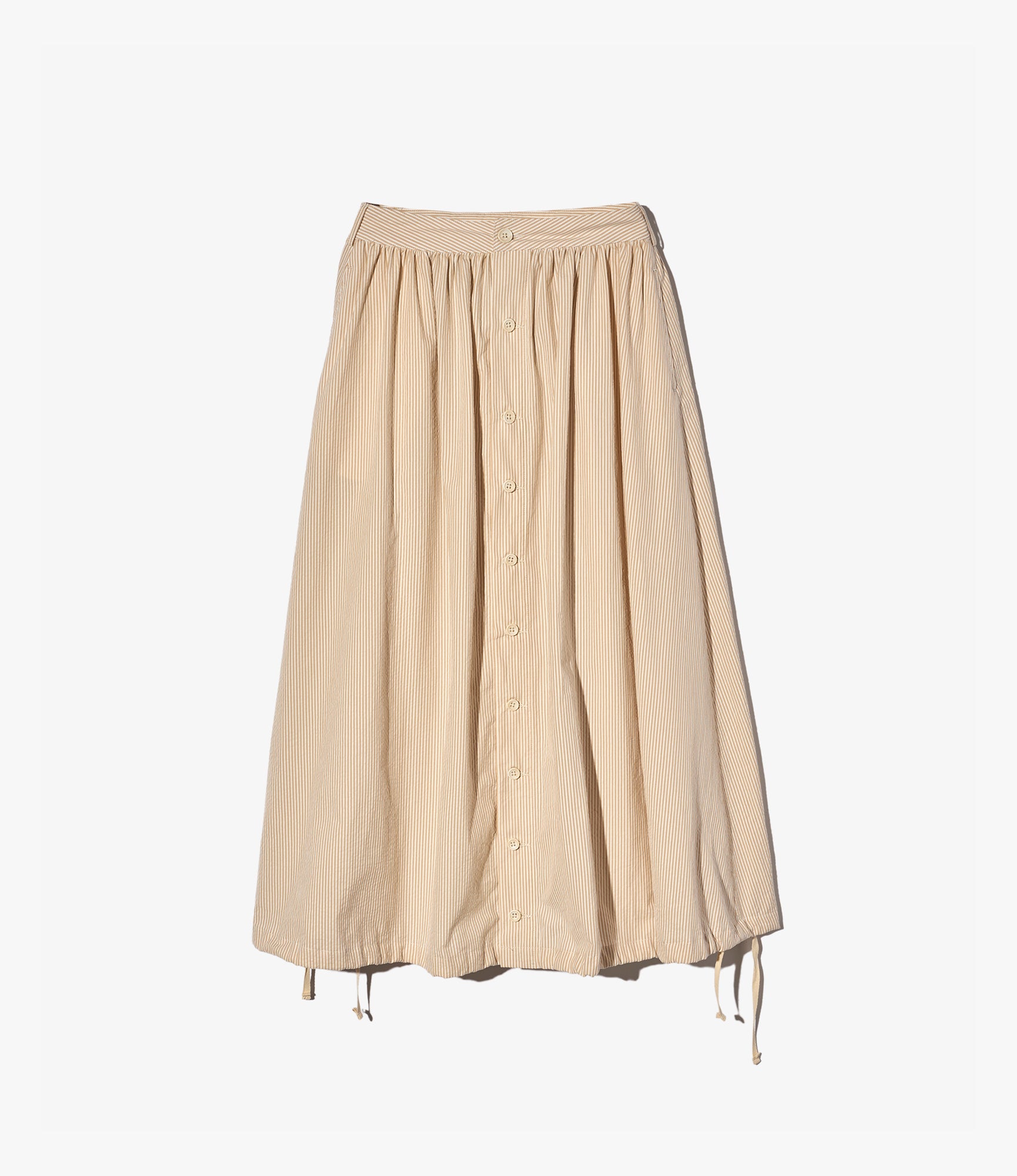 Gather Skirt – Beige Stripe Cotton Seersucker