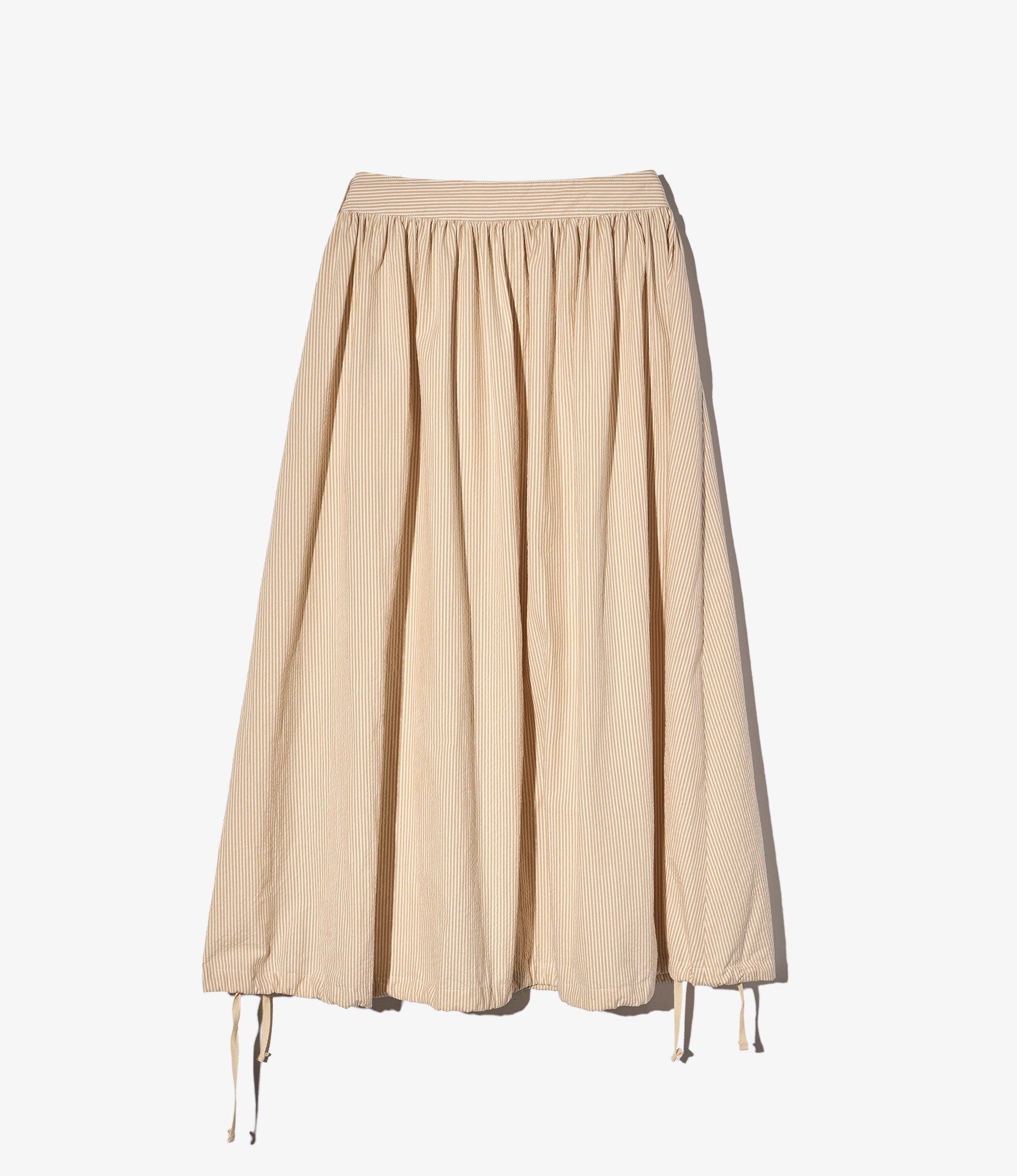 Gather Skirt – Beige Stripe Cotton Seersucker