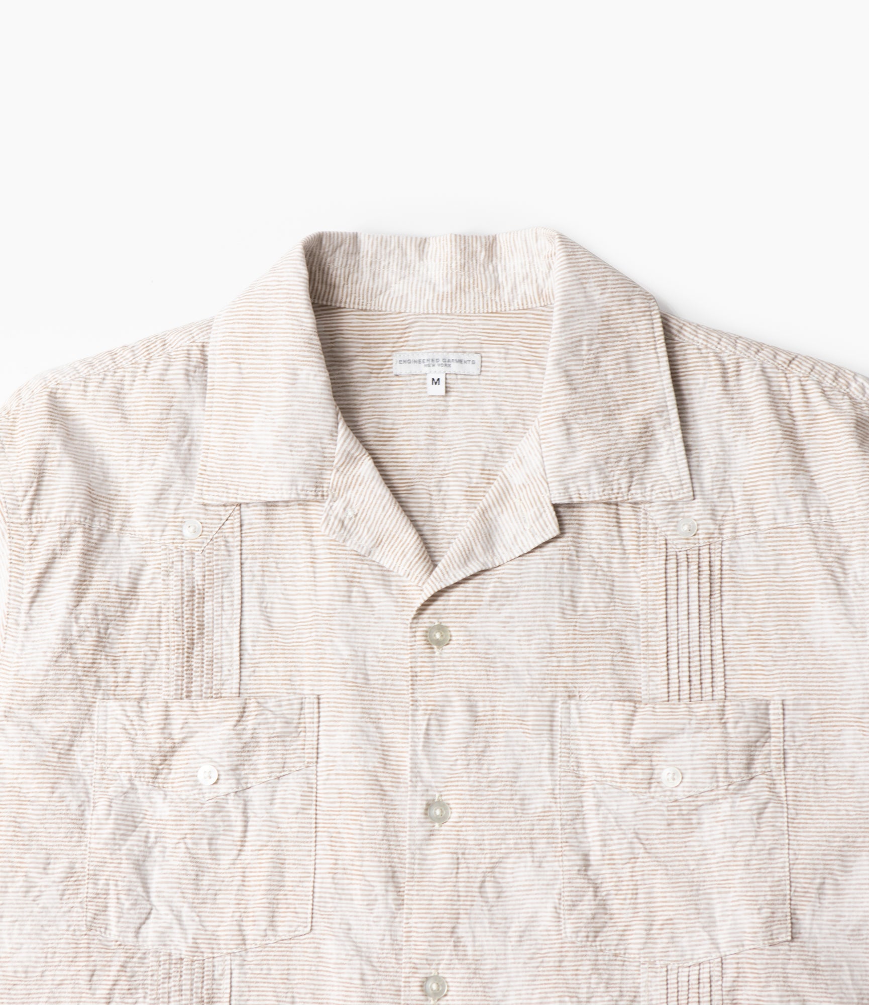 Guayabera Shirt – Khaki Floral Jacquard Striped Dobby