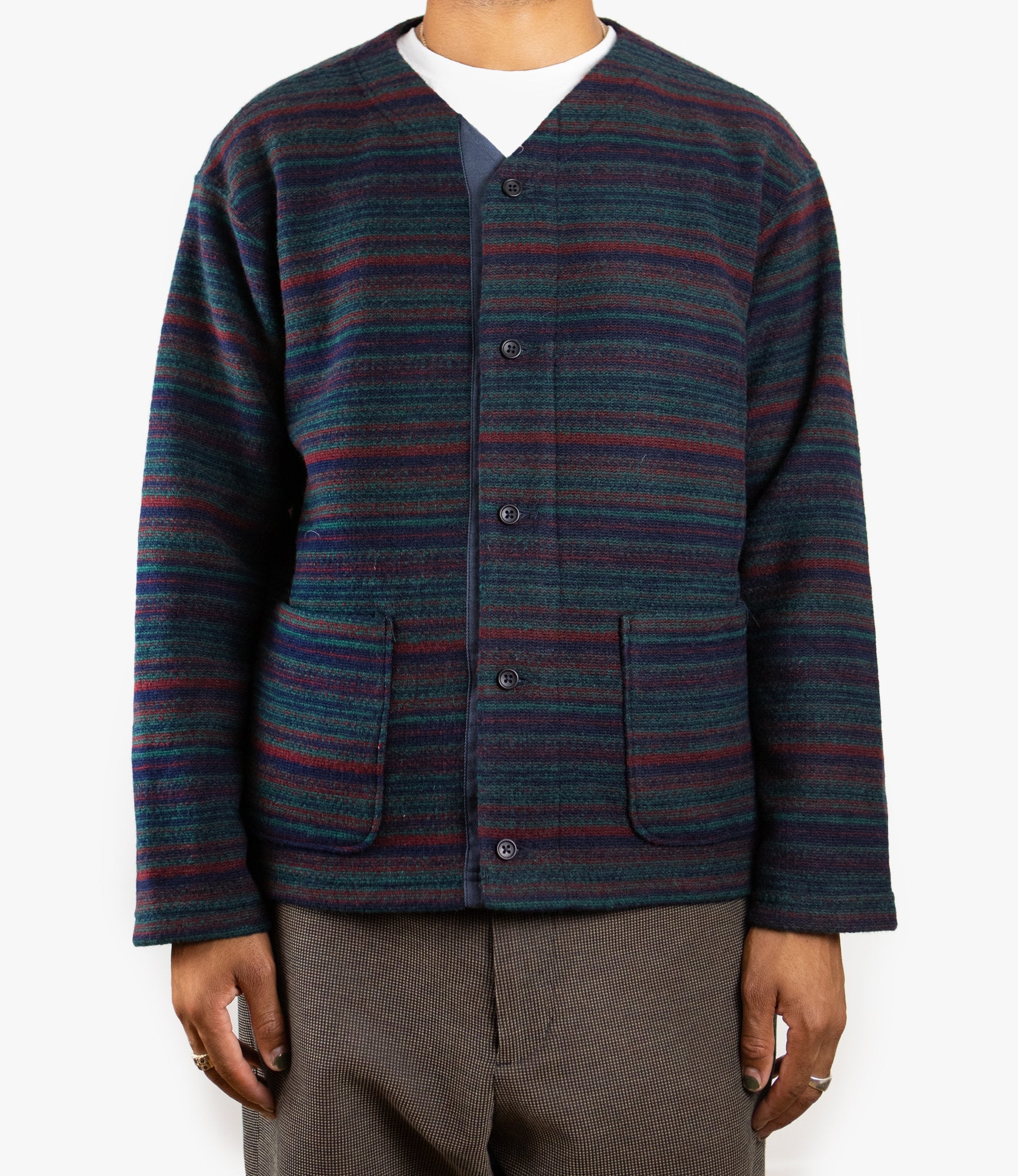 Knit Cardigan – Green Fair Isle Stripe