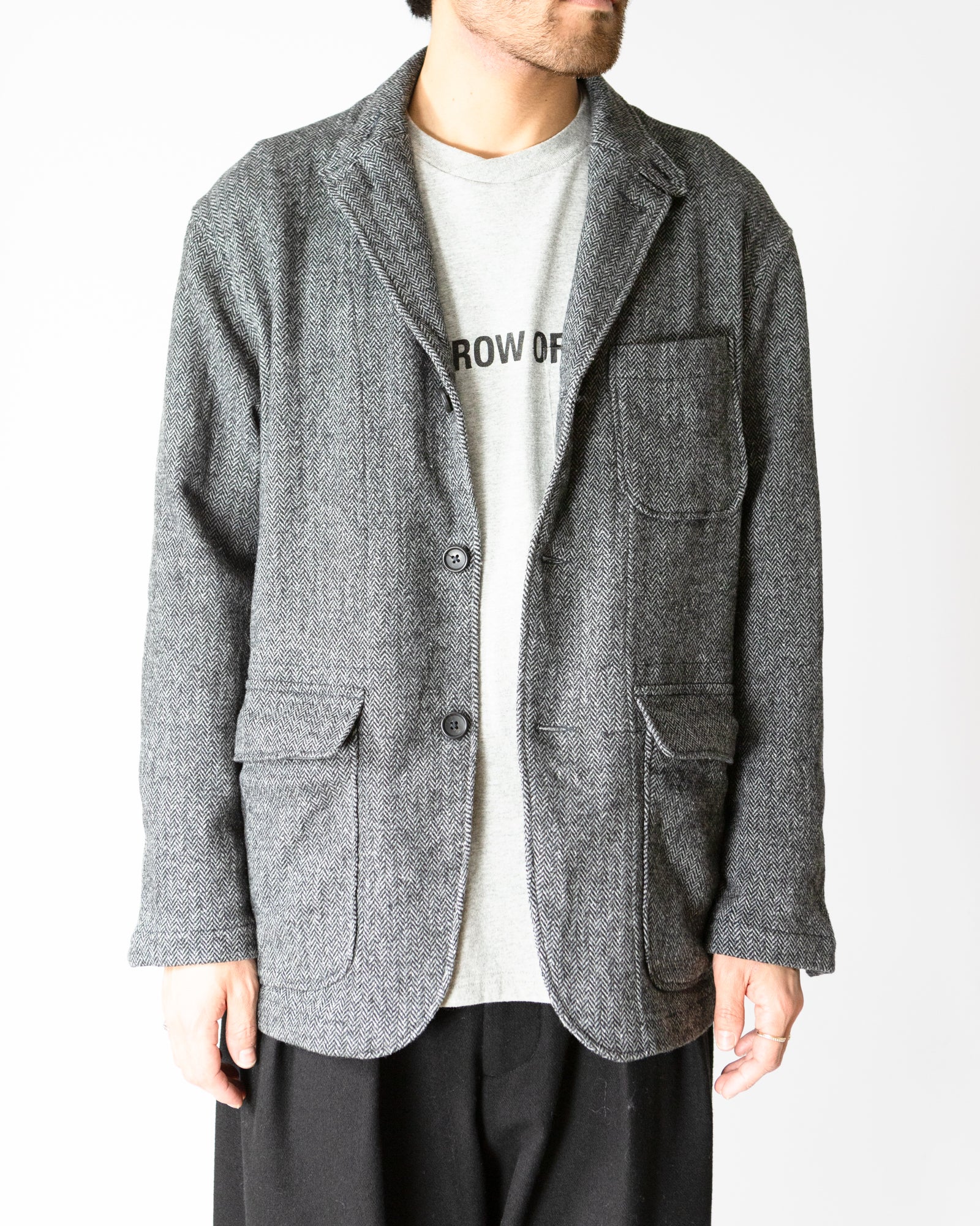 Loiter Jacket – Grey Herringbone Poly Wool