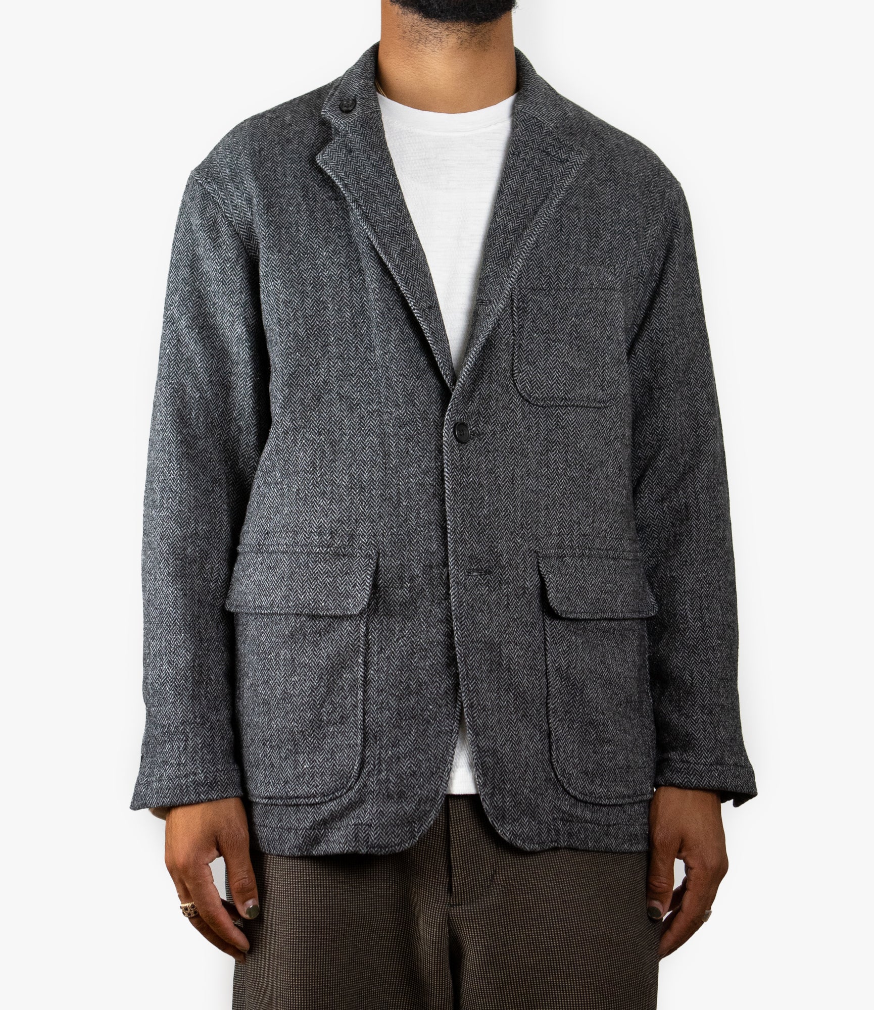 Loiter Jacket – Grey Herringbone Poly Wool