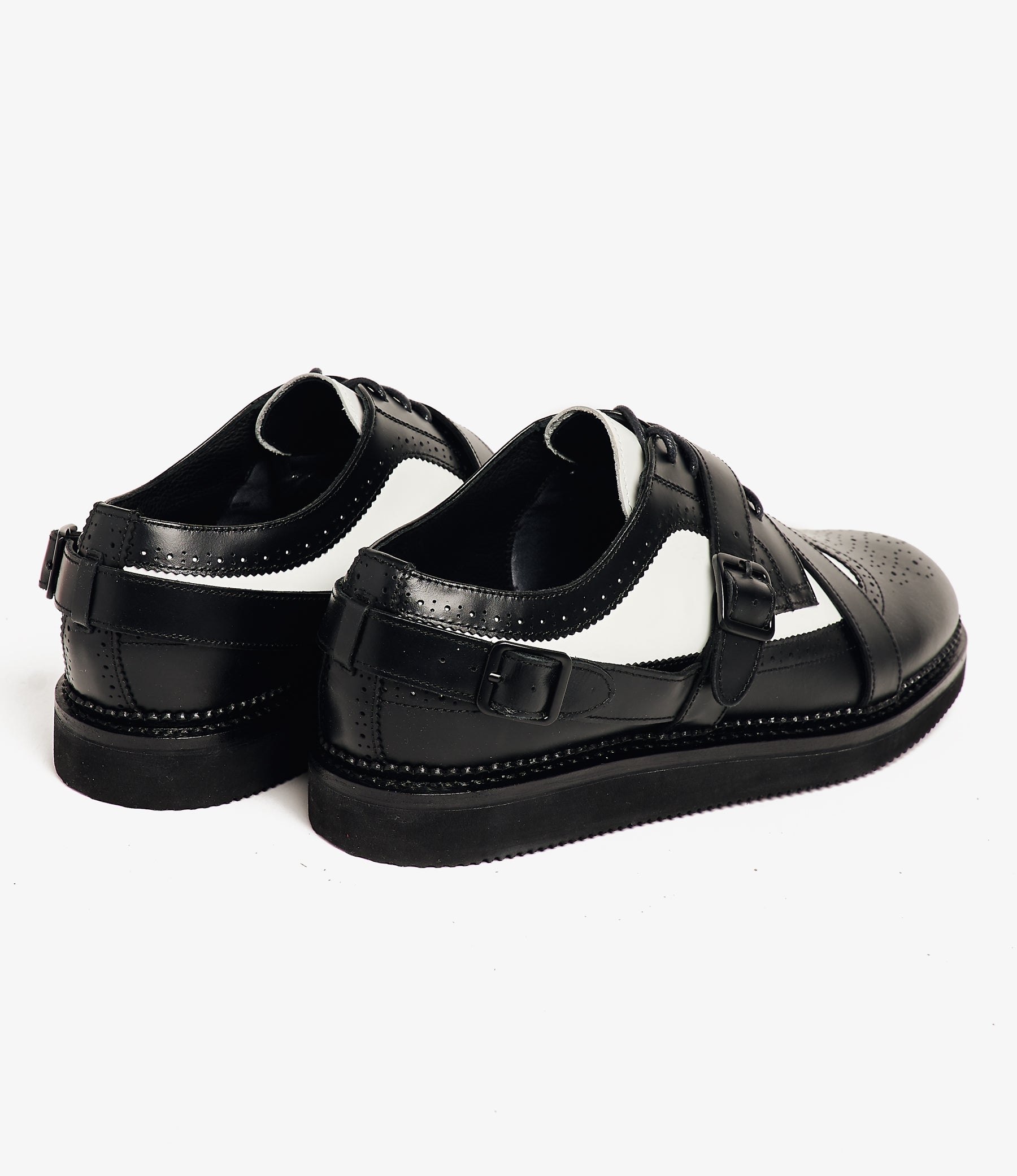 Strap Wingtip – Black/White Leather