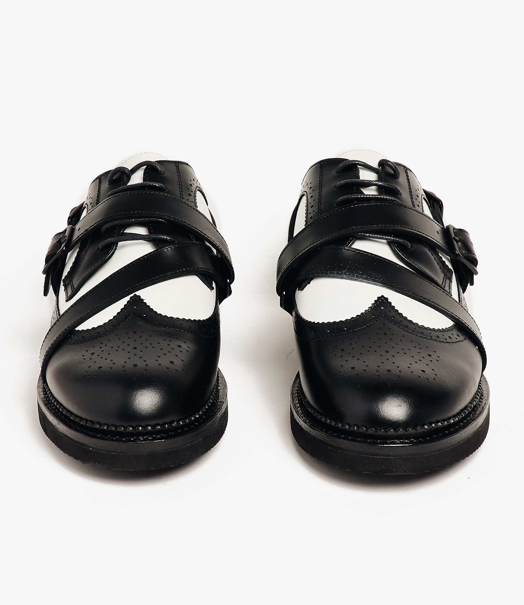 Strap Wingtip – Black/White Leather