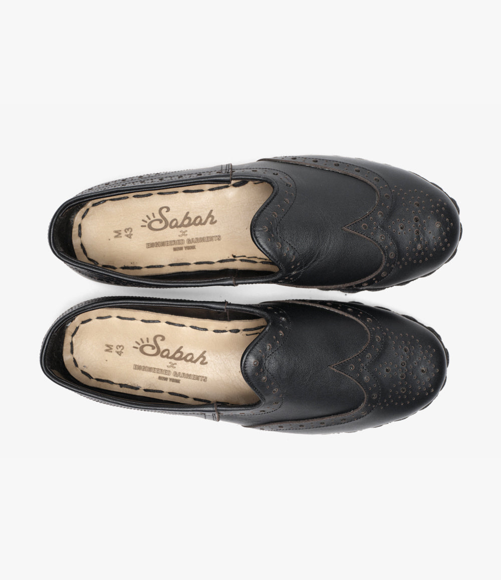 Perforated Sabah Slipper – Black Leather