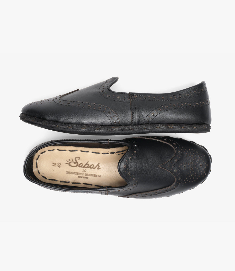 Perforated Sabah Slipper – Black Leather