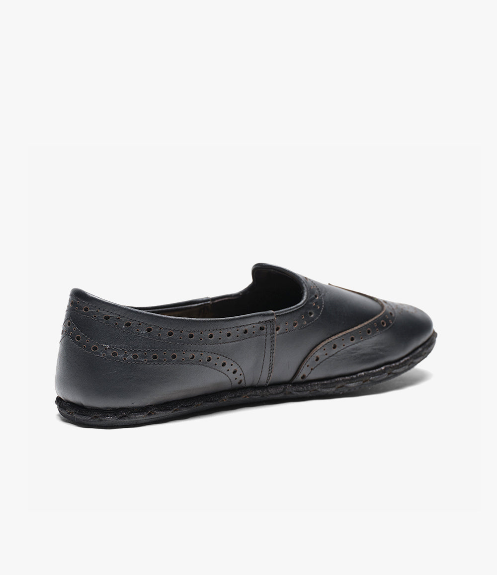 Perforated Sabah Slipper – Black Leather