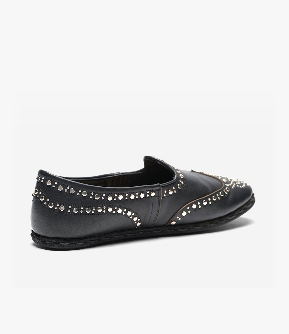 Studded Sabah Slipper – Black Leather