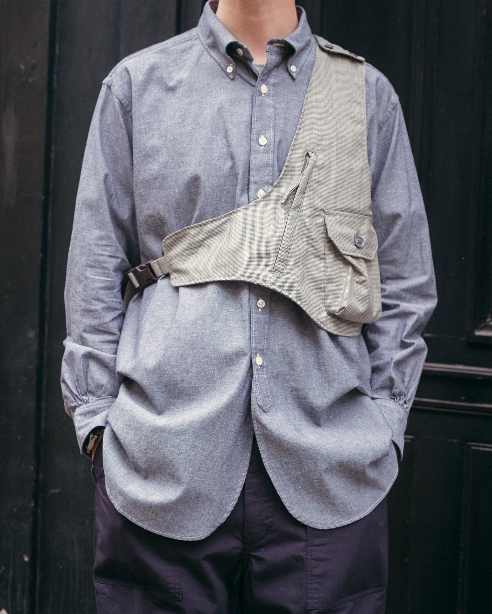 Shoulder Vest – Grey Micro Houndstooth Tropical Wool | Engineered