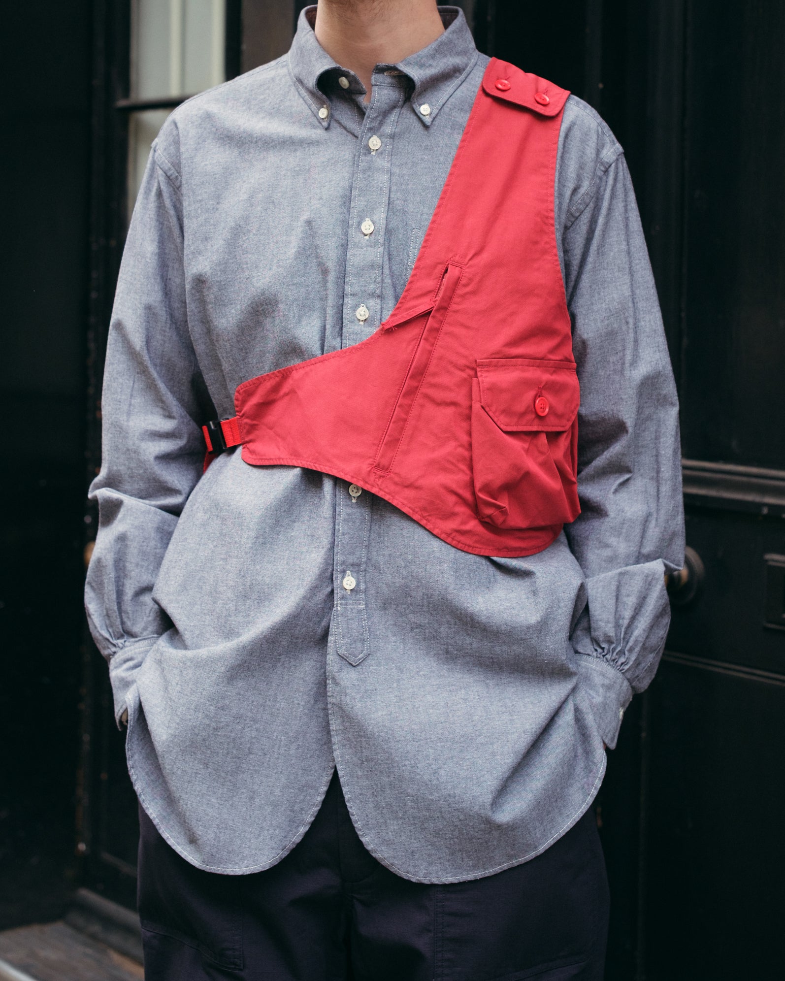 Shoulder Vest – Red Lightweight Nyco Poplin | Engineered Garments
