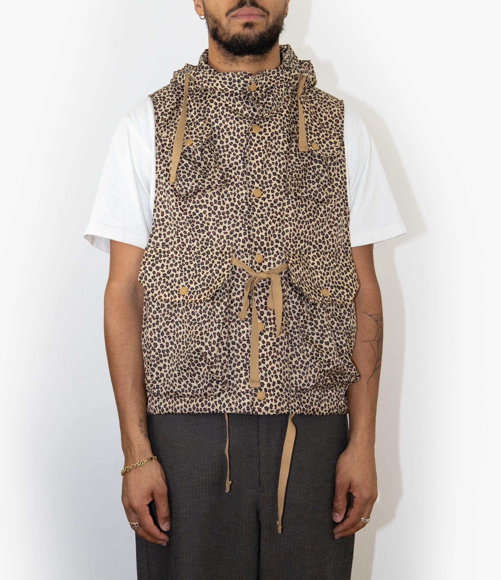 Engineered Garments Field Vest - Khaki Nylon Leopard Print
