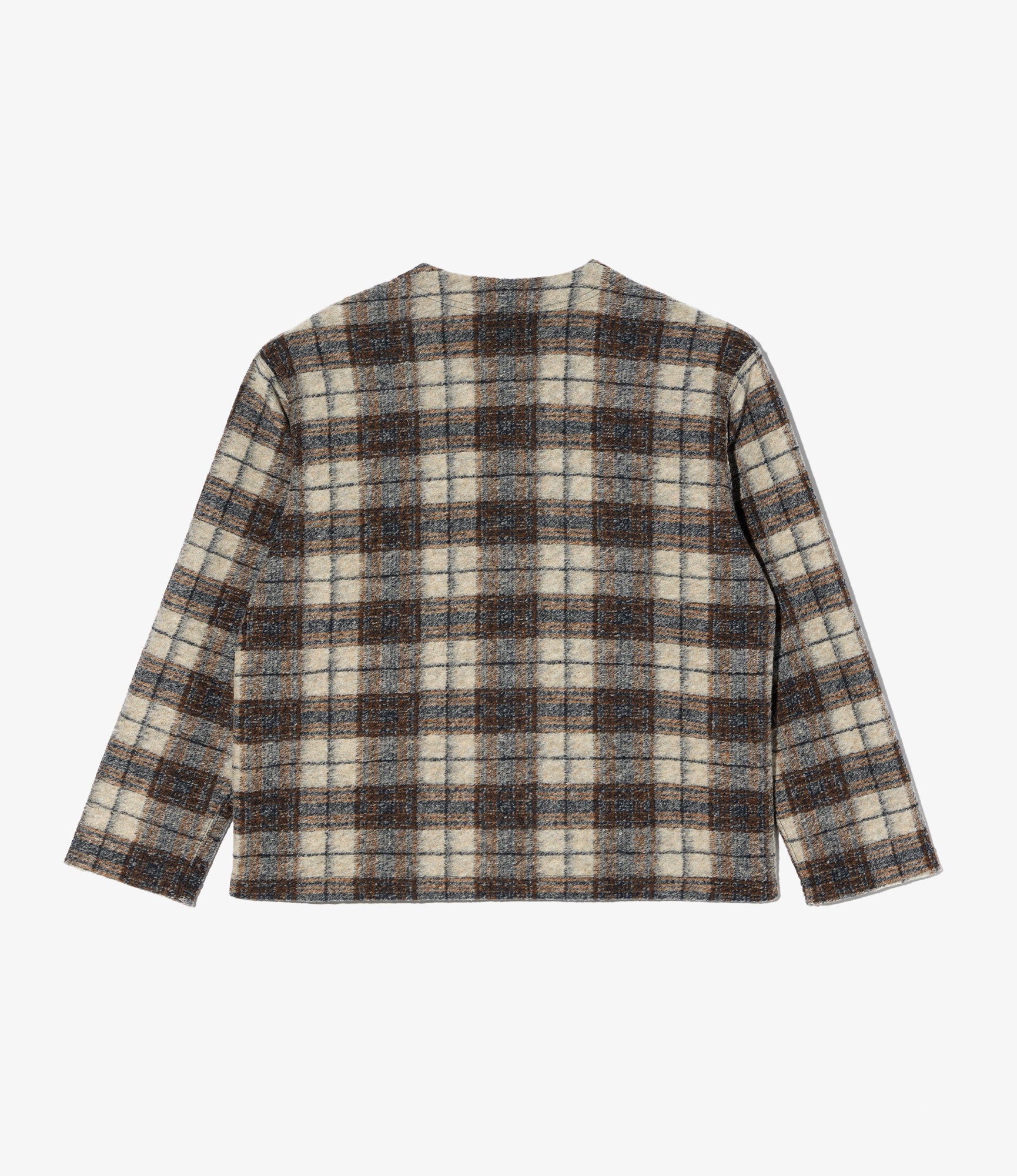 Knit Cardigan – Khaki/Navy Plaid Wool Blend