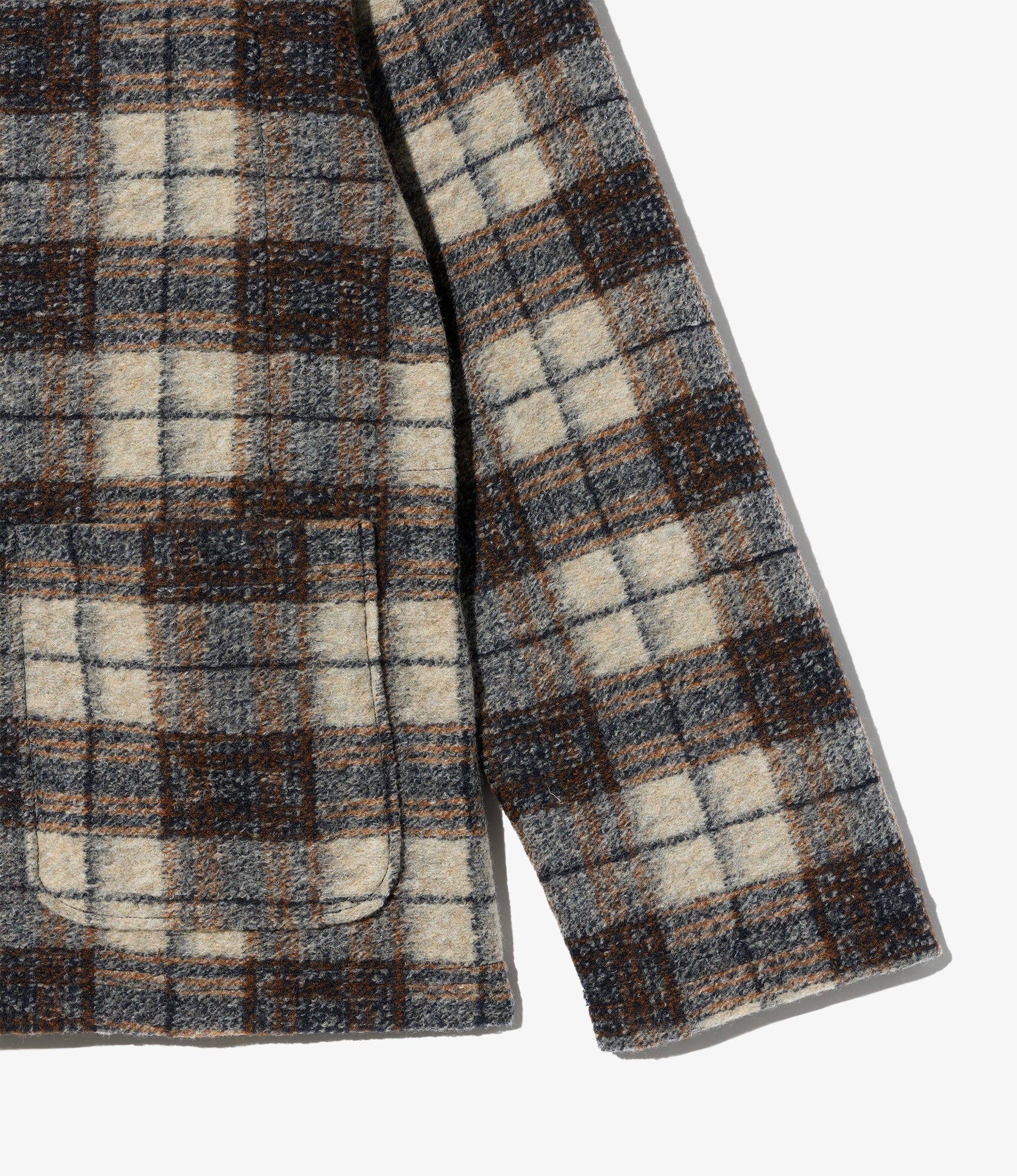 Knit Cardigan – Khaki/Navy Plaid Wool Blend