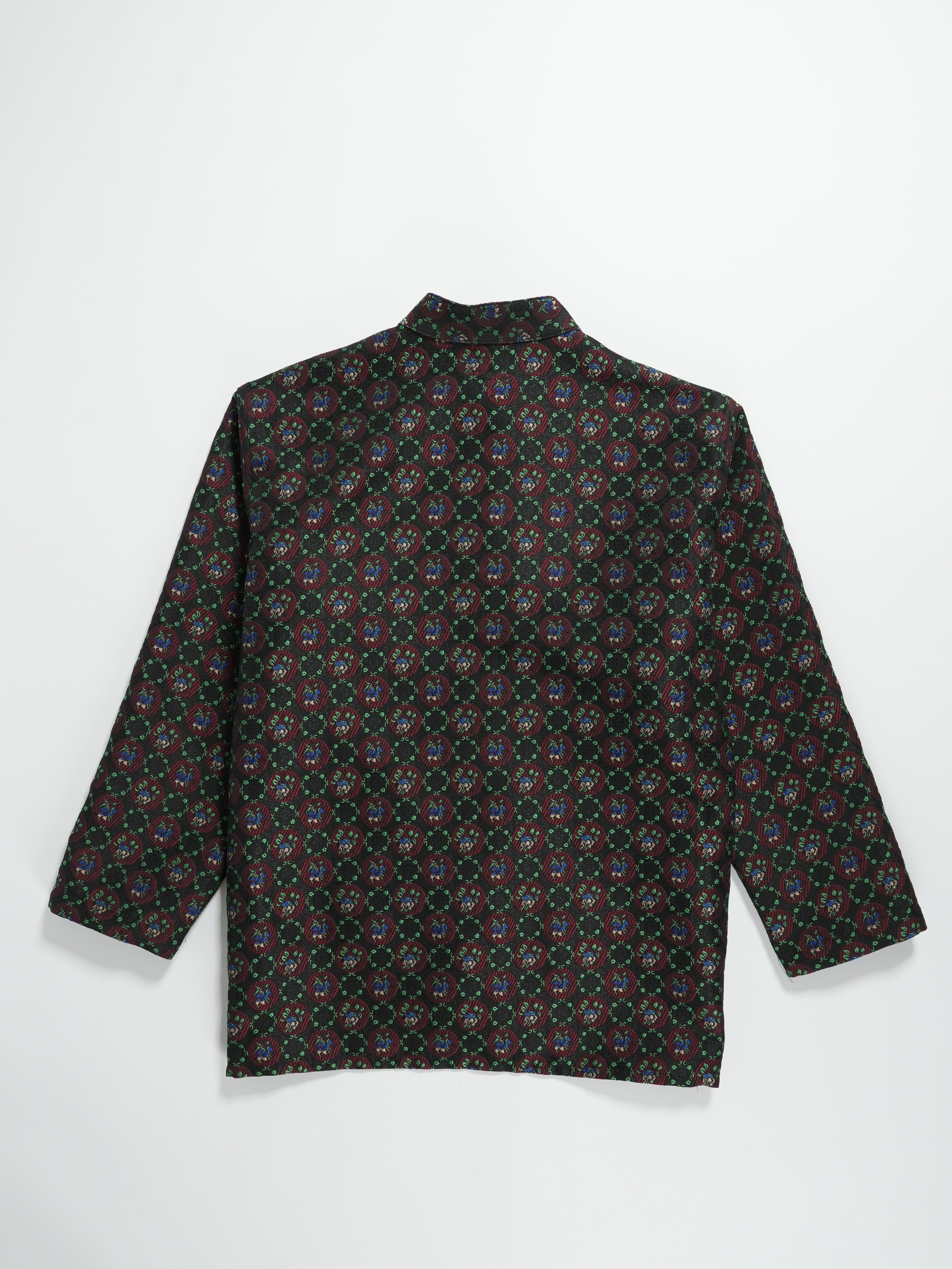Engineered Garments Dayton Shirt - Black Polyester Floral Jacquard