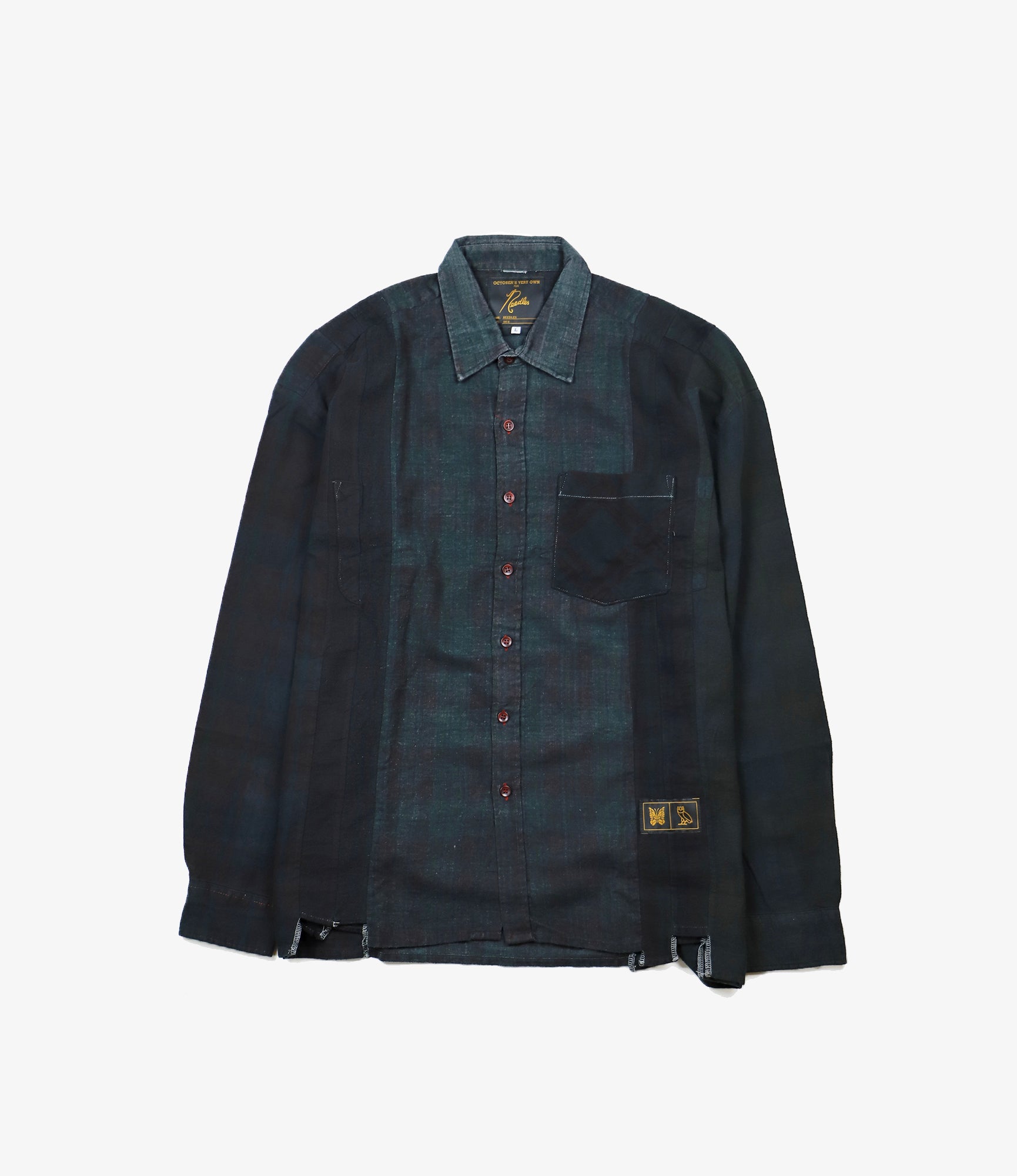 Needles x OVO Flannel Shirt - 7 Cuts / Over Dye - Black