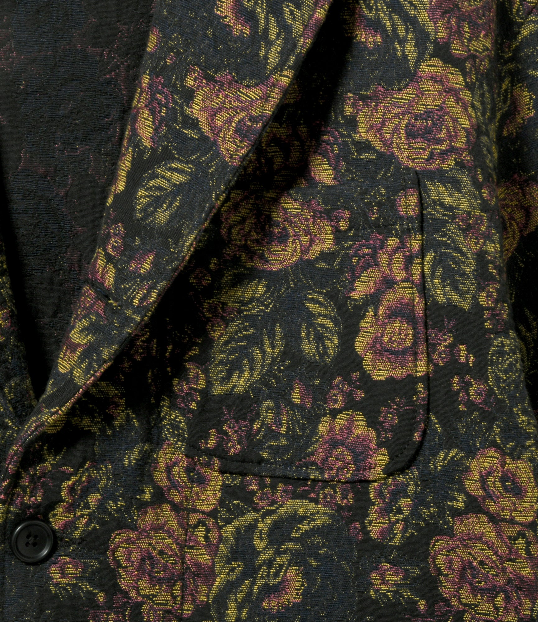 Loiter Jacket – Black/Gold Floral Jacquard Poly Cotton