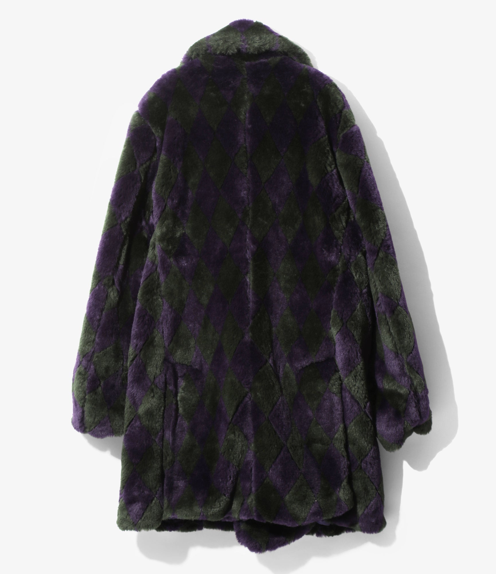 Needles Pea Coat - Acrylic Fur / Argyle - Green/Purple