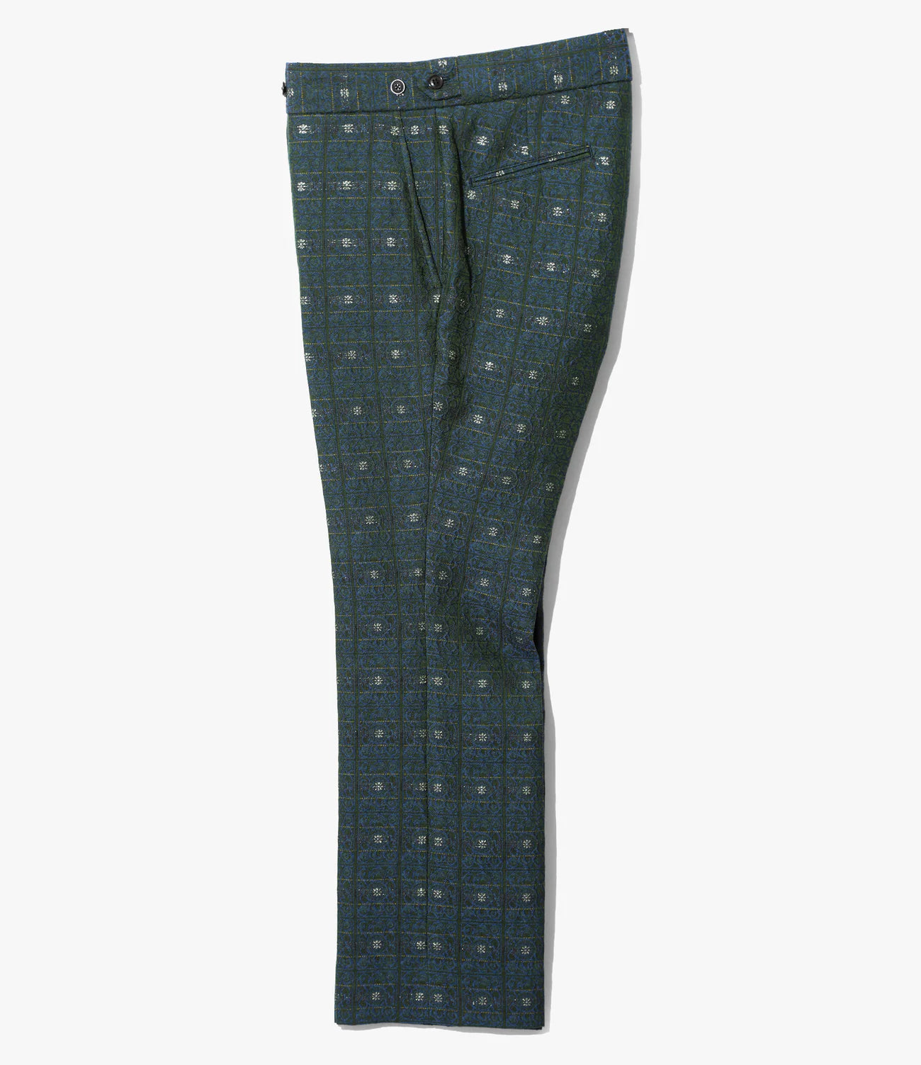 Needles Side Tab Trouser - C/PE/W Oriental Block Jq - Green
