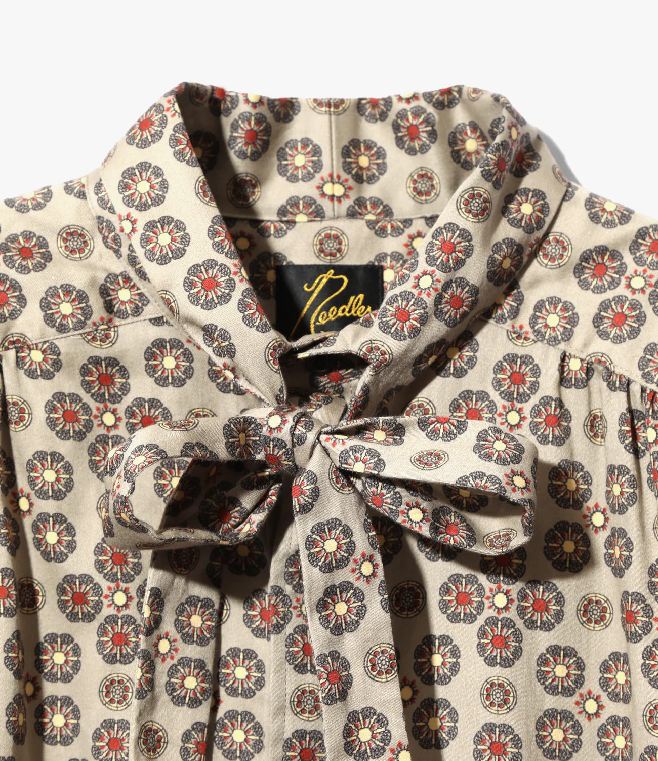 Needles Ascot Collar EDW Shirt - Cotton Sateen/Printed - Taupe/Fine Pattern