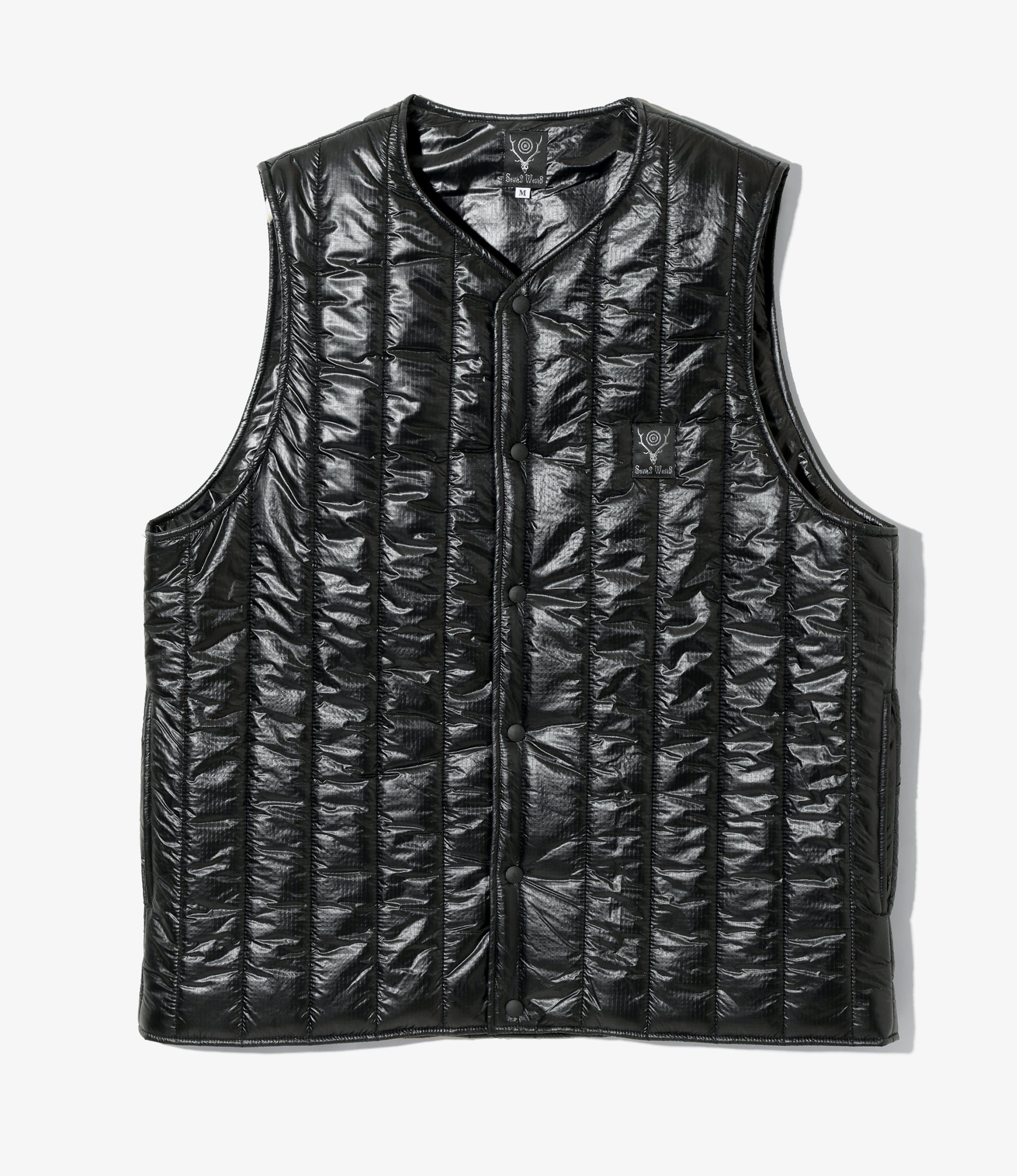 South2 West8 Quilted Crew Neck Vest - Nylon Ripstop - Black