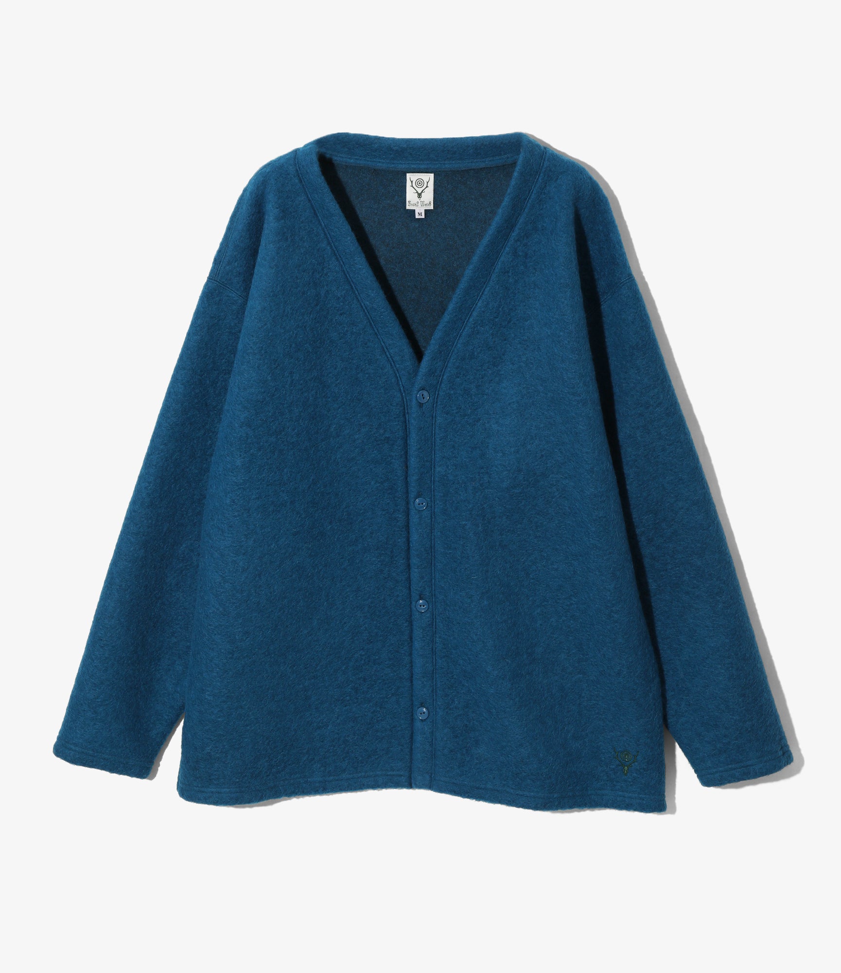 South2 West8 S.S. V Neck Cardigan - W/PE Boiled Jersey - Blue
