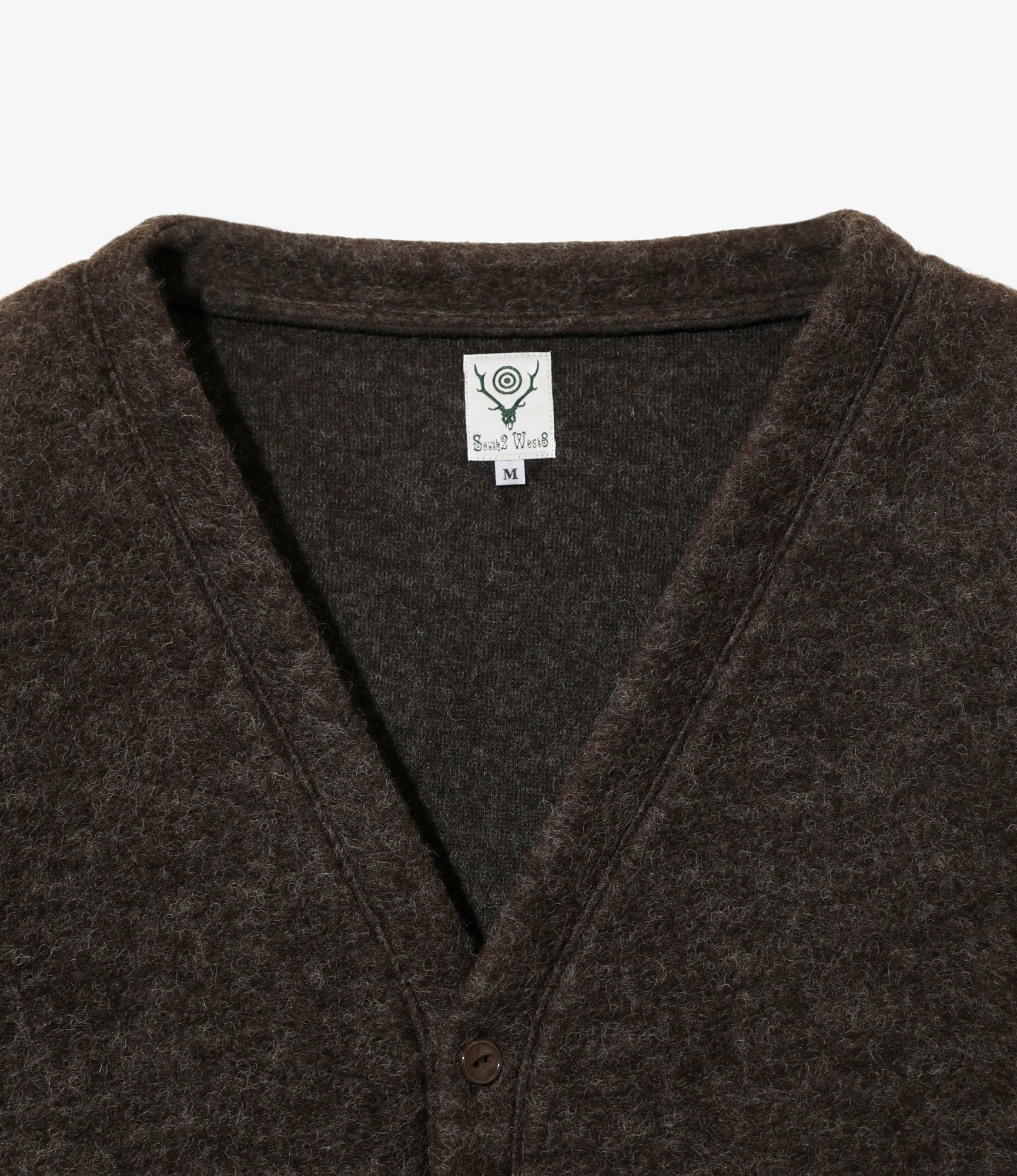 South2 West8 S.S. V Neck Cardigan - W/PE Boiled Jersey - Brown