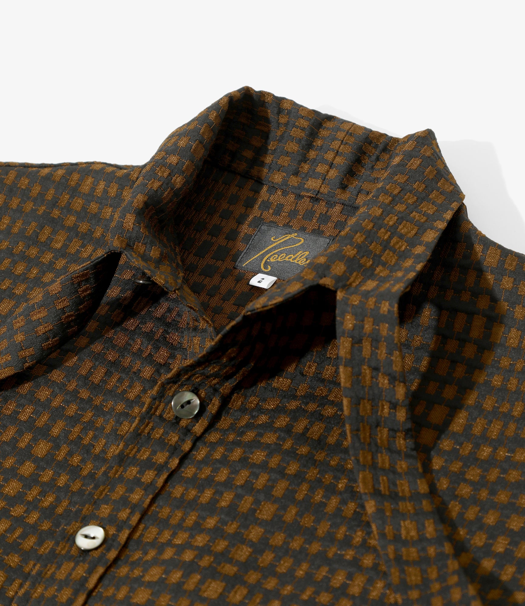 Ascot Collar Dress – Brown Square Jacquard