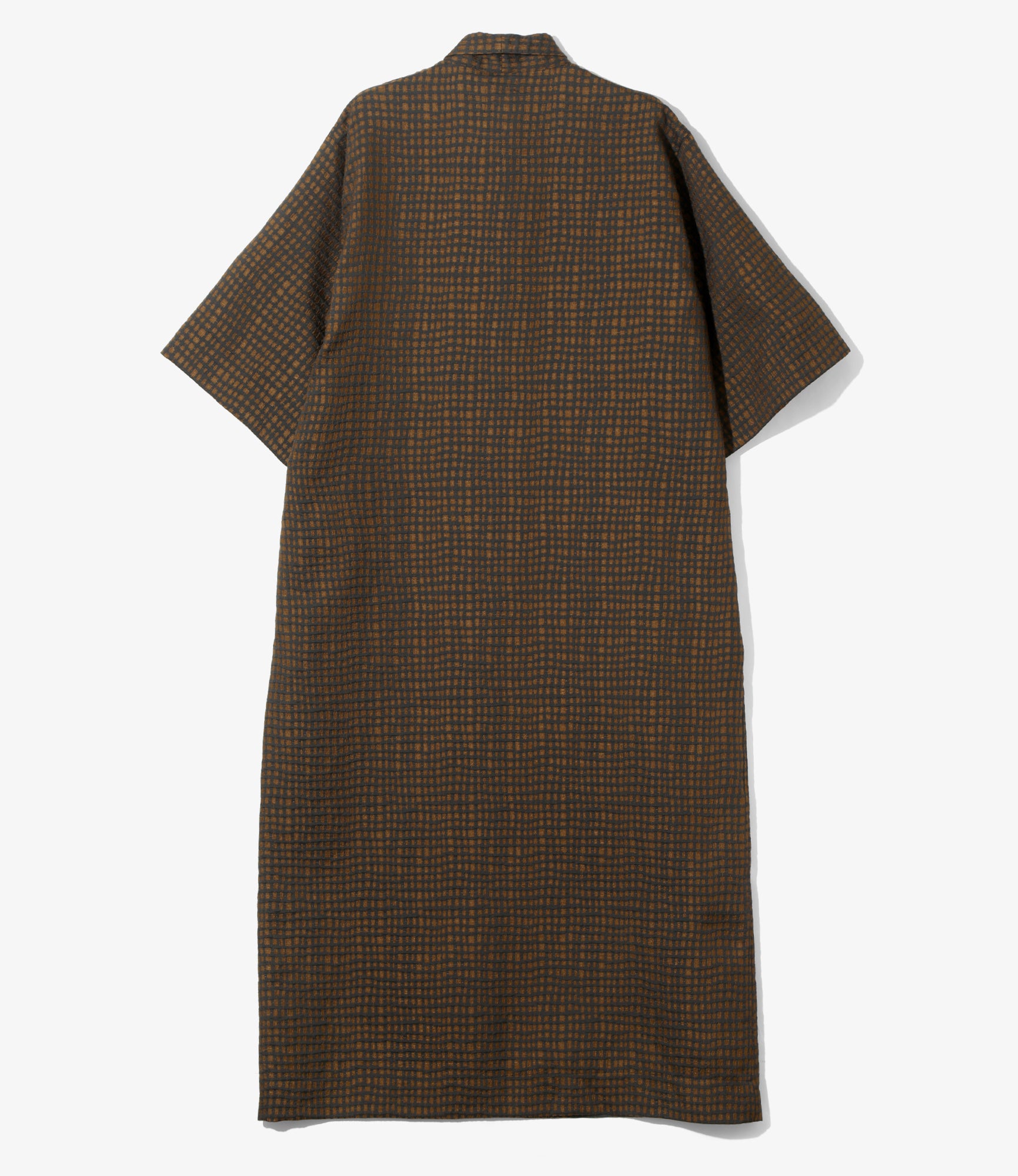 Ascot Collar Dress – Brown Square Jacquard