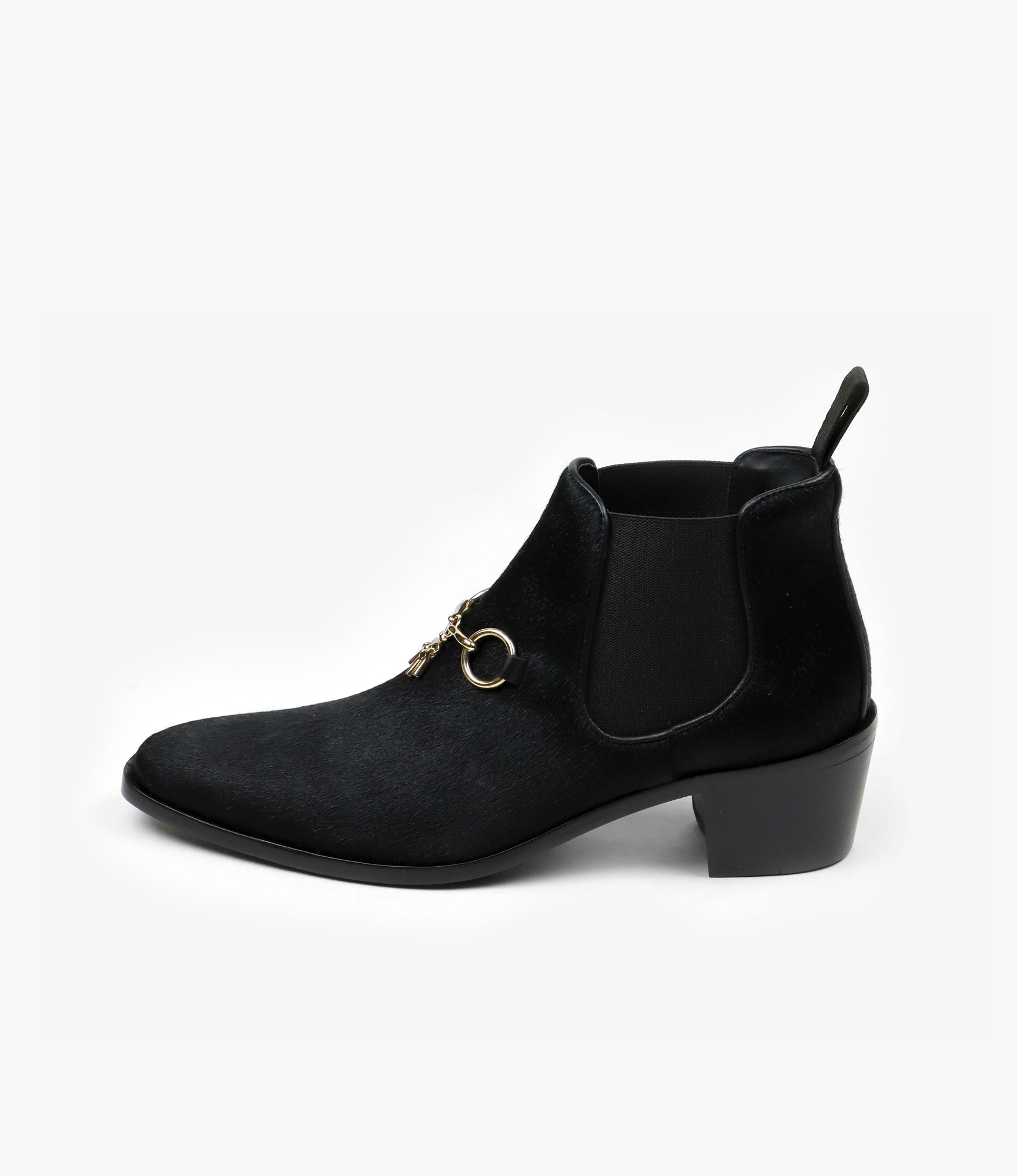 Tassel Bit Heeled Chelsea Boot – Black Pony