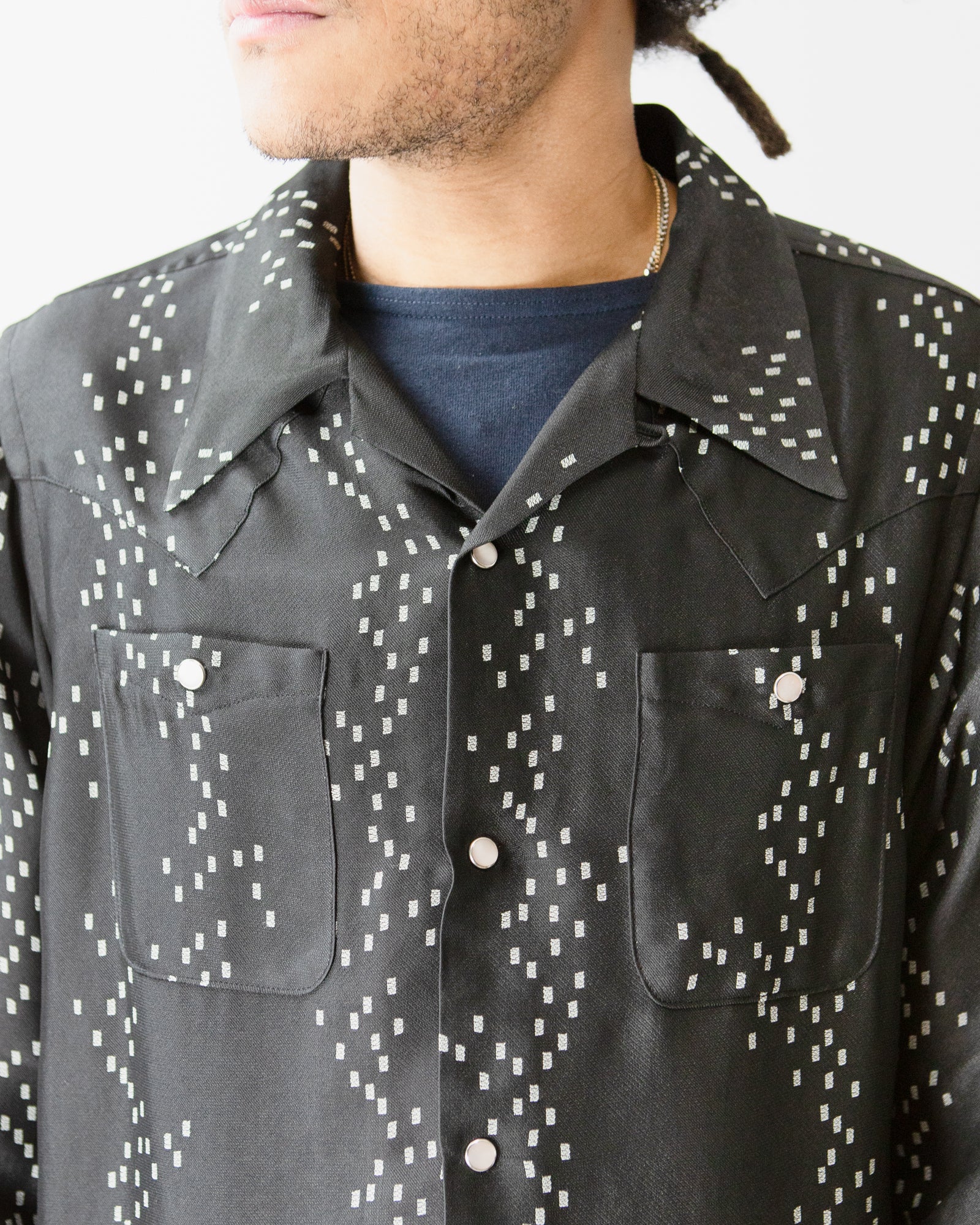 Cowboy One-Up Shirt – Black Square Dot Jacquard Rayon