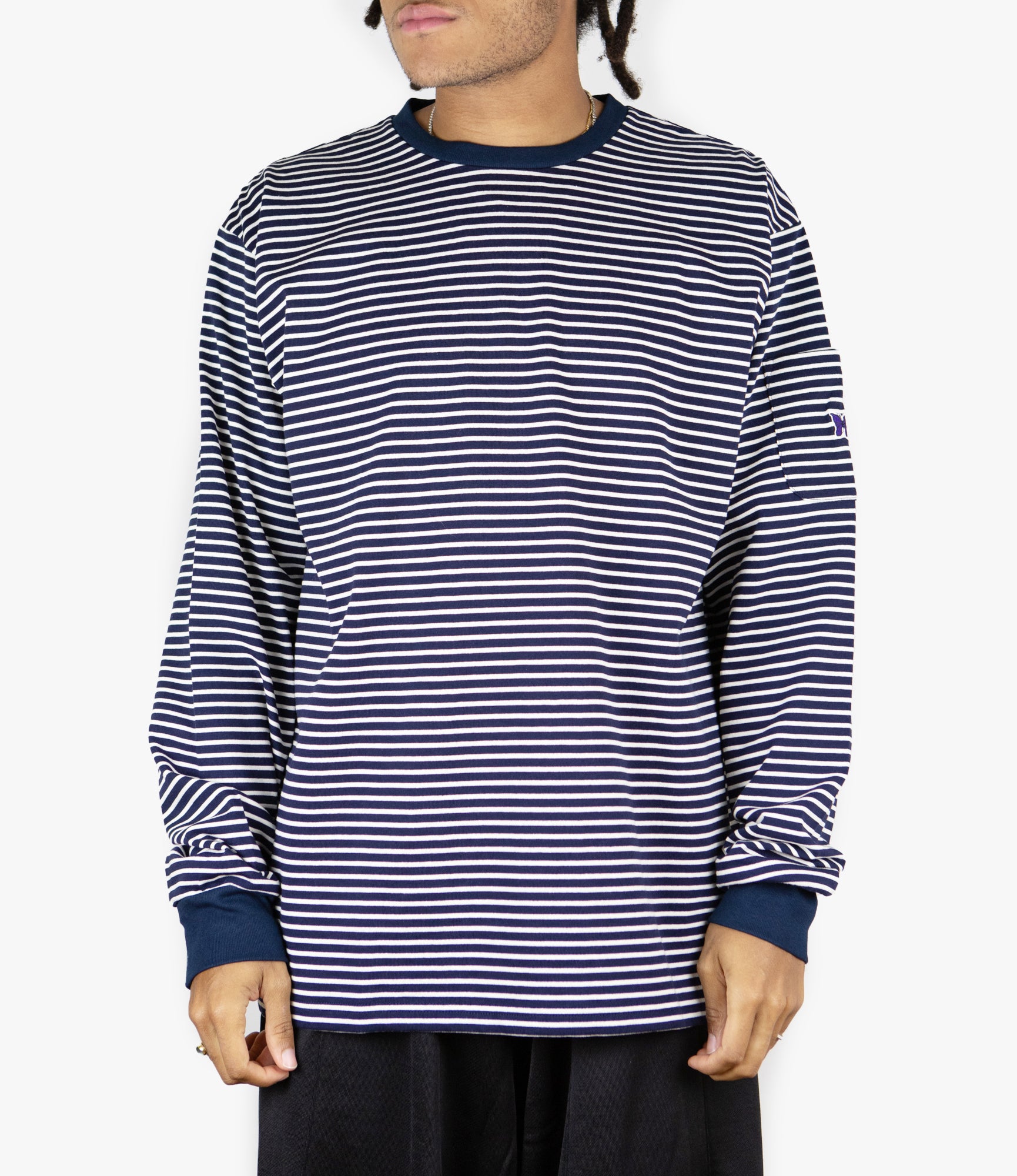 Crew Neck Long Sleeve T-Shirt – Navy/White Stripe