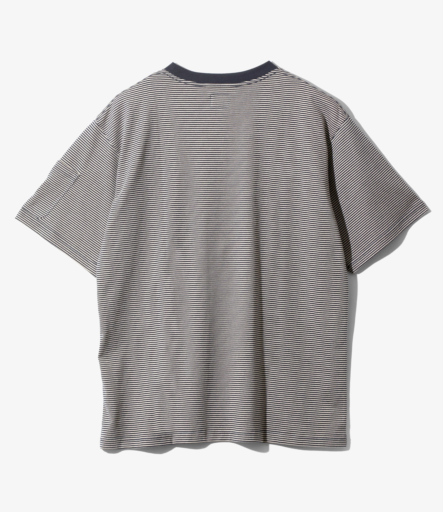 Crew Neck T-Shirt – Navy/Beige Stripe Jersey