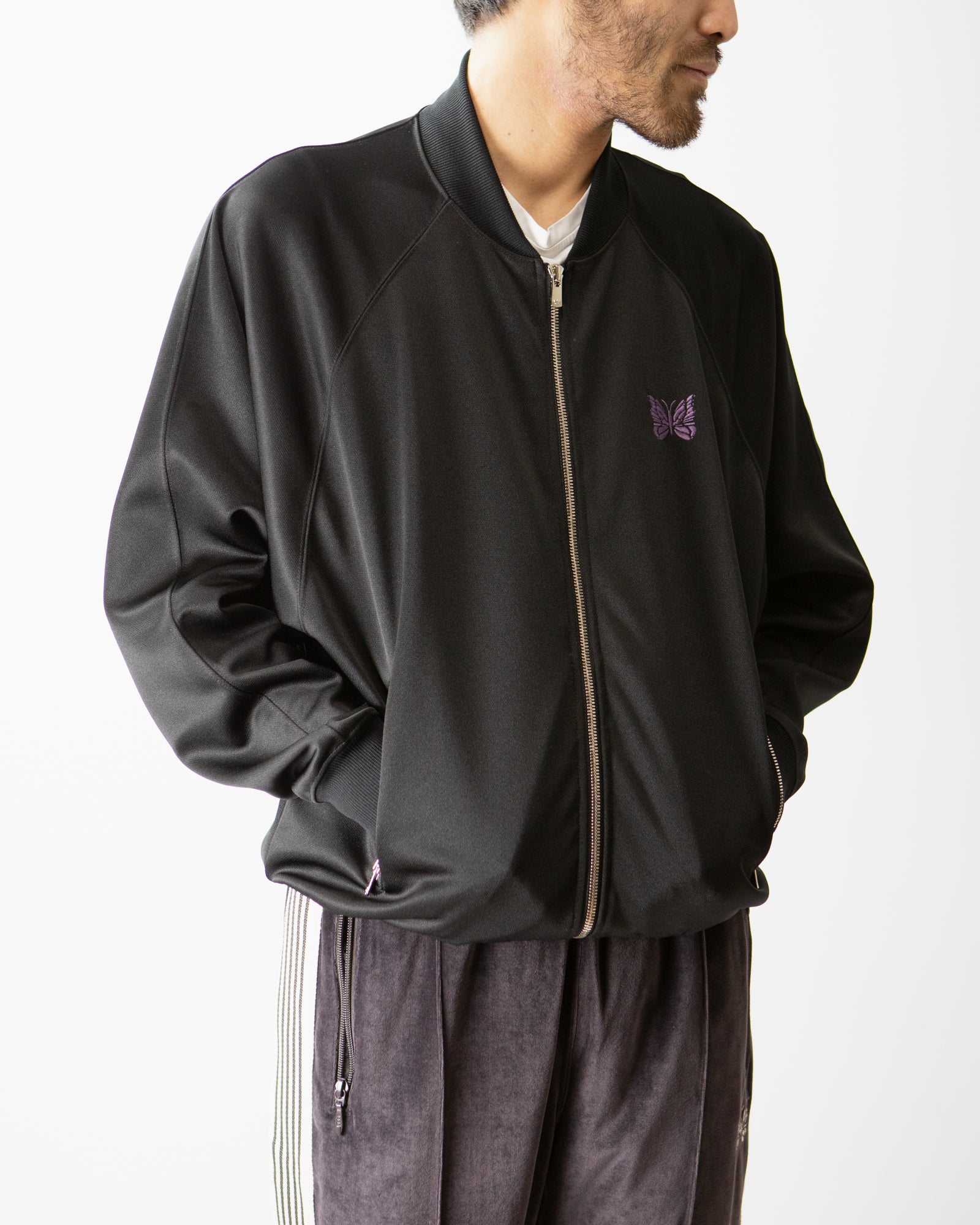 Dolman Sleeve Track Jacket – Black Smooth Polyester