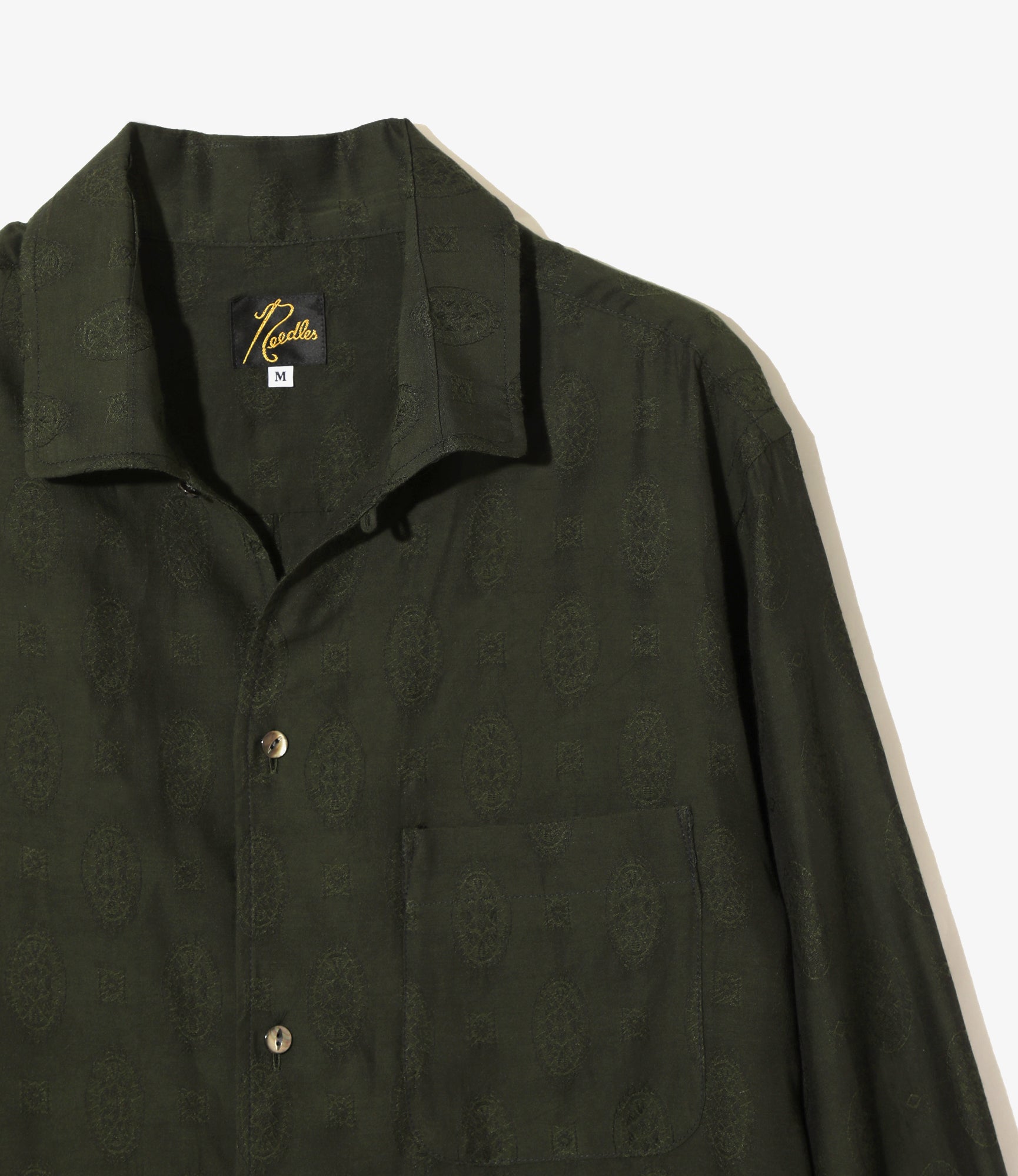 Italian Collar Shirt – Dark Green Fine Pattern Jacquard