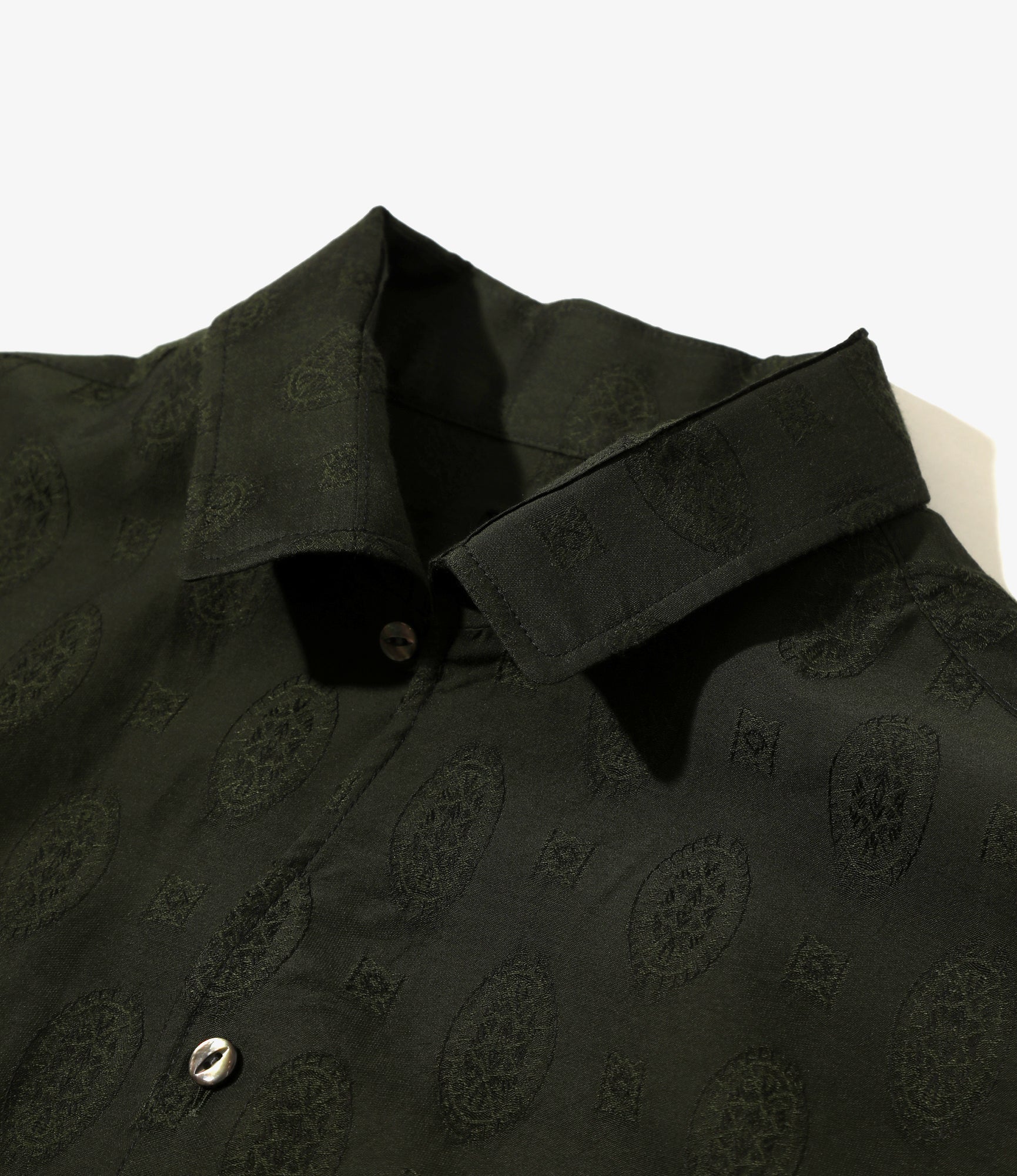 Italian Collar Shirt – Dark Green Fine Pattern Jacquard